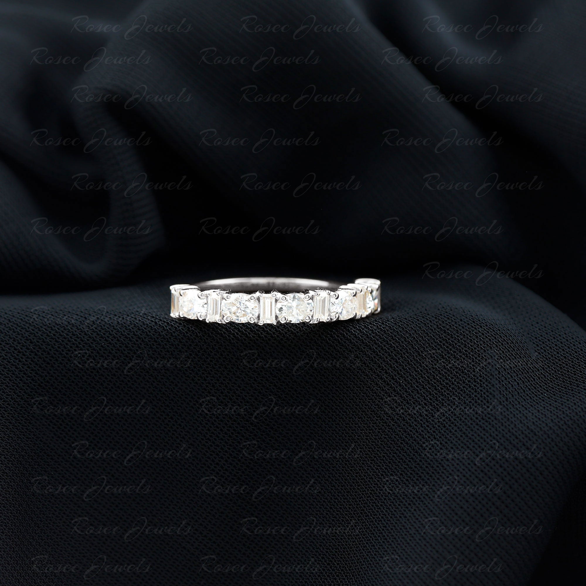 Oval and Baguette Cut Zircon Wedding Half Eternity Ring