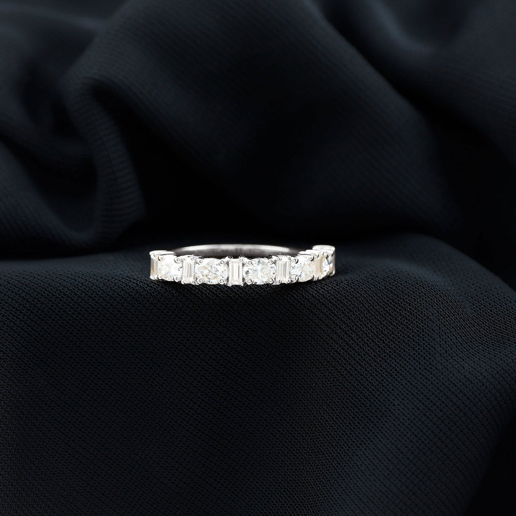 Certified Baguette and Oval Cut Moissanite Half Eternity Band