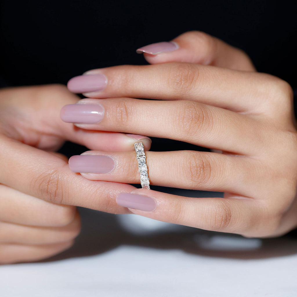 Certified Baguette and Oval Cut Moissanite Half Eternity Band