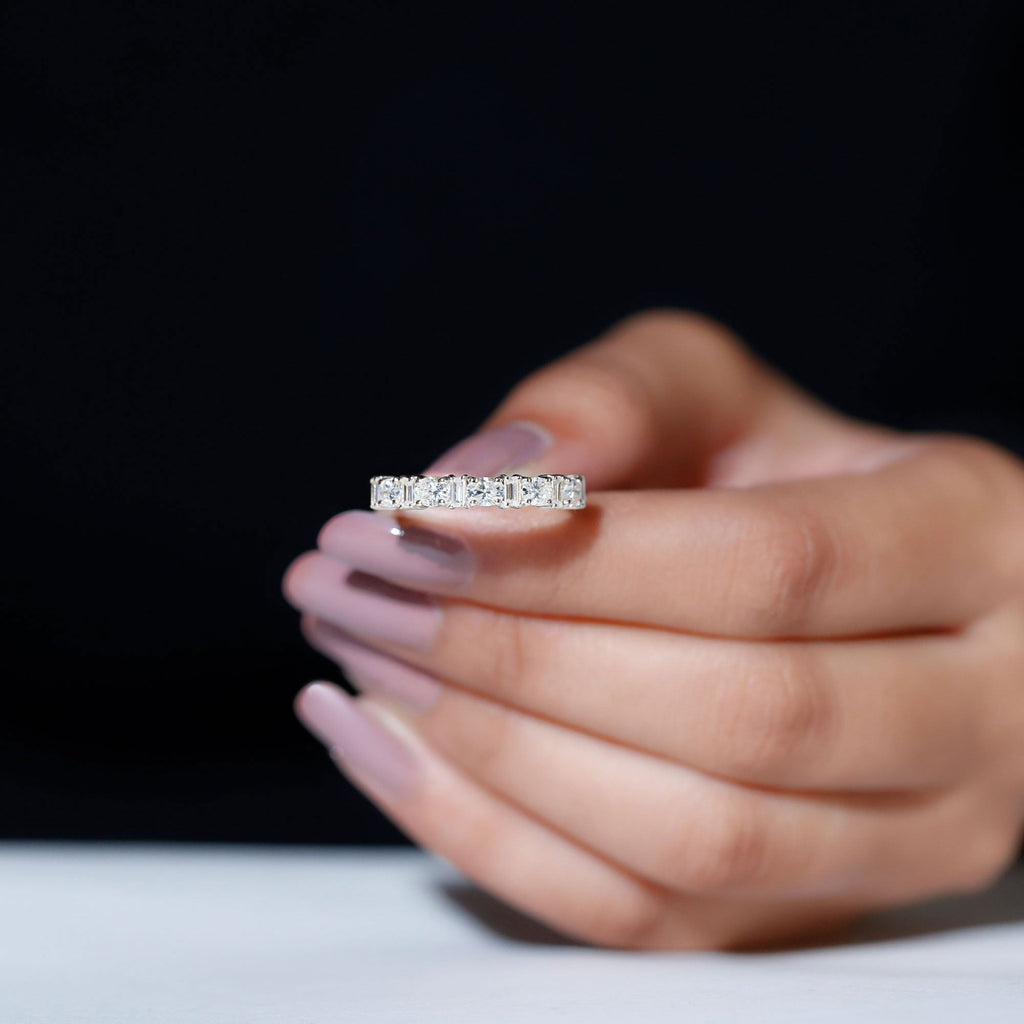 Certified Baguette and Oval Cut Moissanite Half Eternity Band