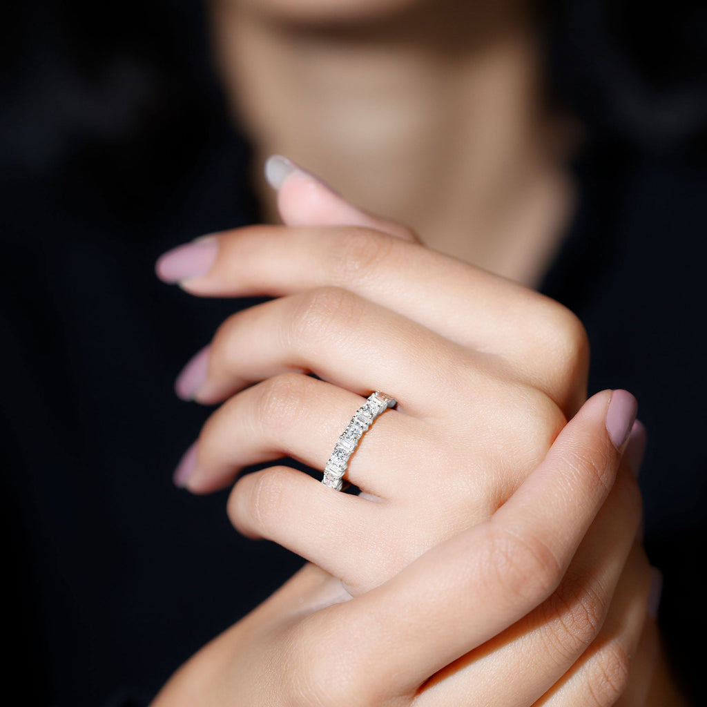 Certified Baguette and Oval Cut Moissanite Half Eternity Band