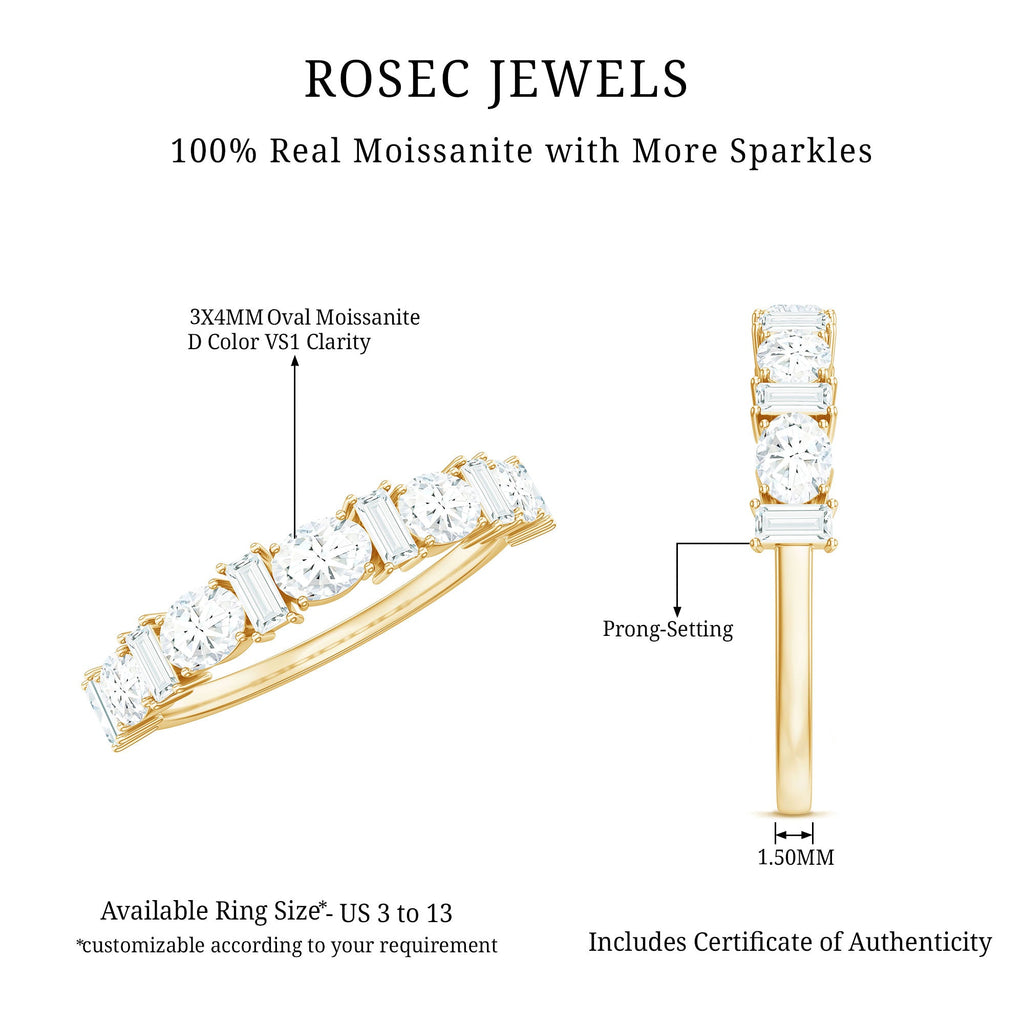 Certified Baguette and Oval Cut Moissanite Half Eternity Band