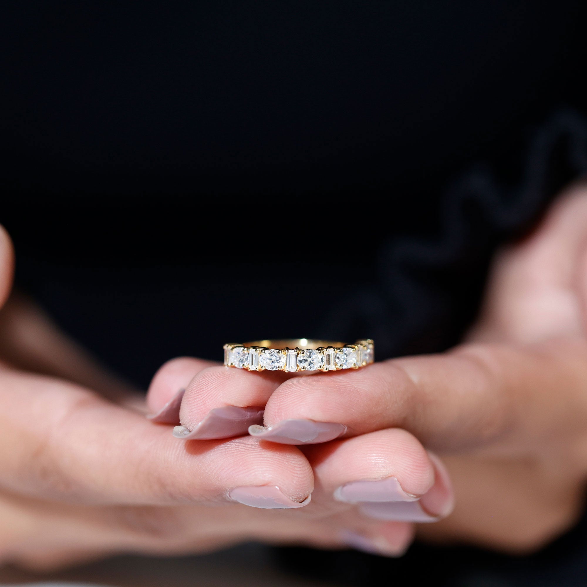 Certified Baguette and Oval Cut Moissanite Half Eternity Band