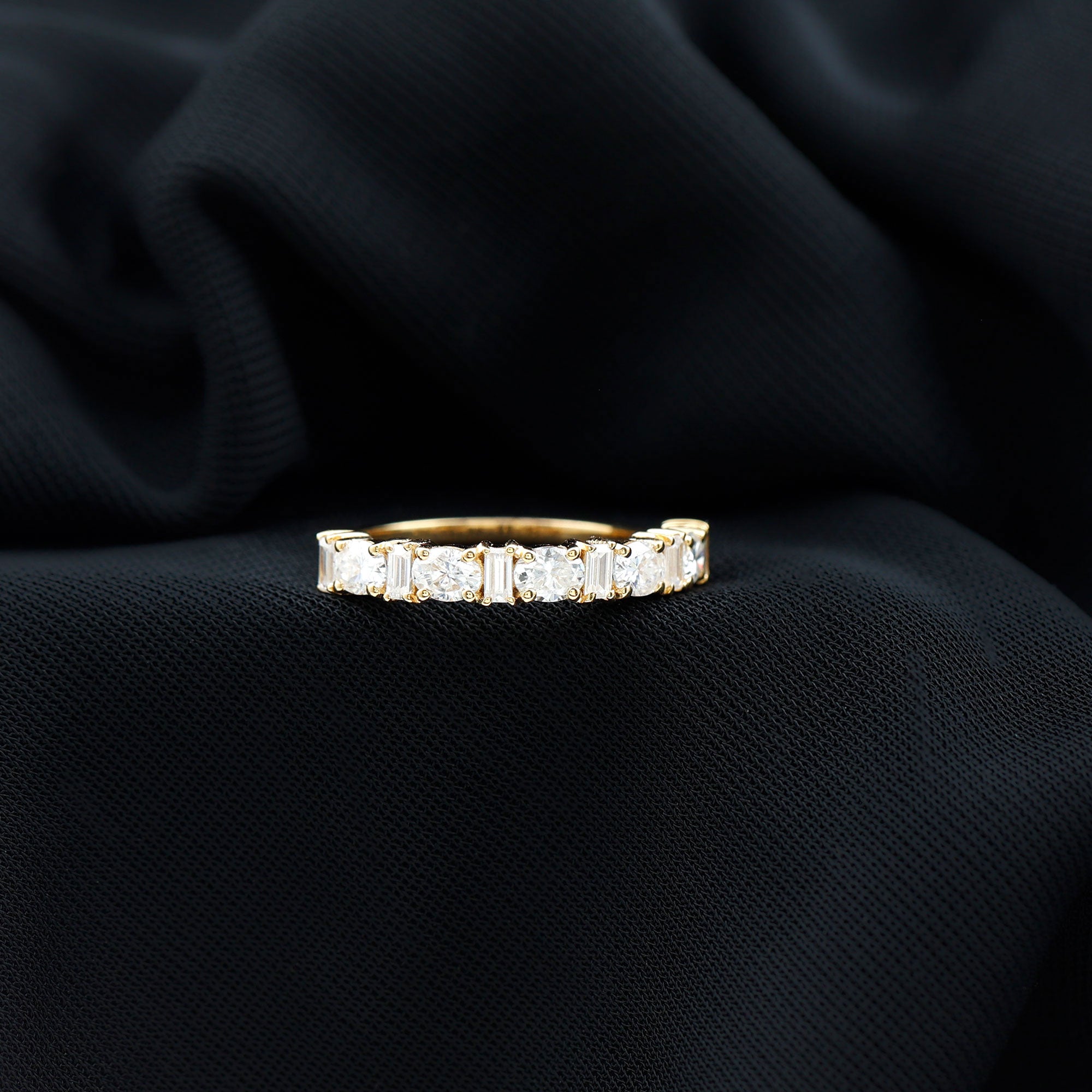 Certified Baguette and Oval Cut Moissanite Half Eternity Band