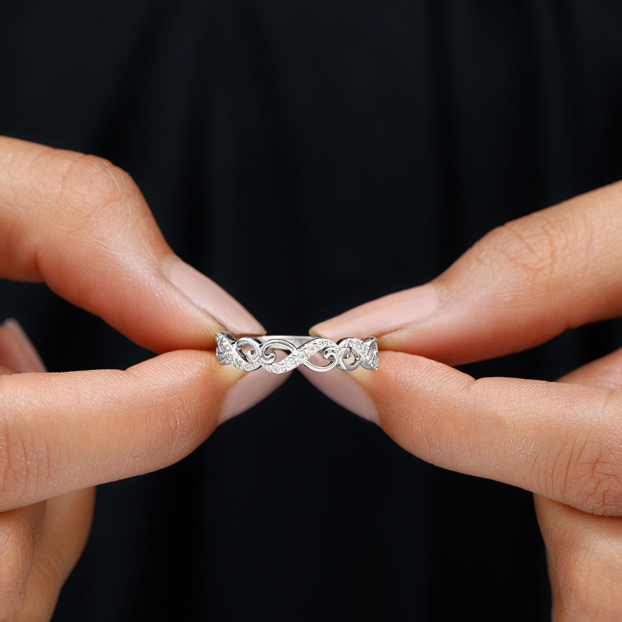 Vintage Inspired Moissanite Infinity Wedding Band Ring