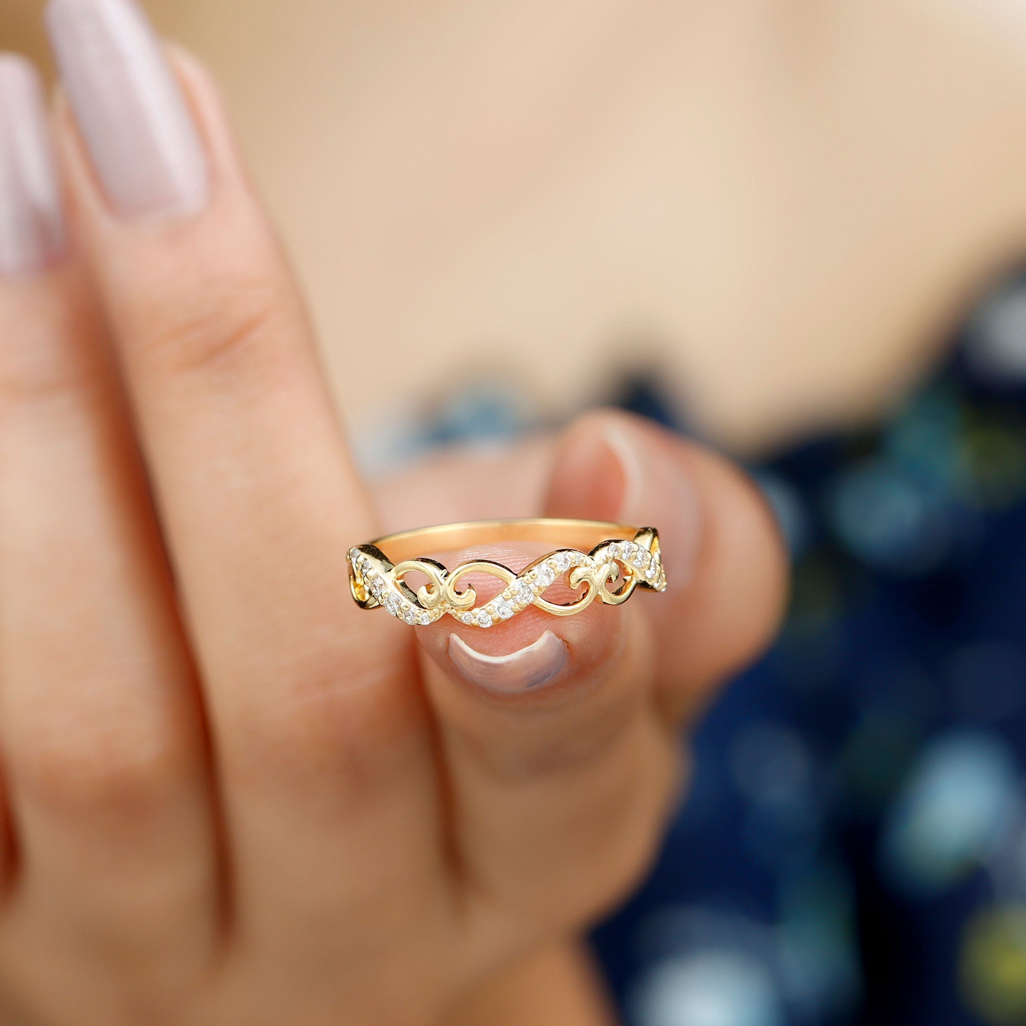 Vintage Inspired Moissanite Infinity Wedding Band Ring