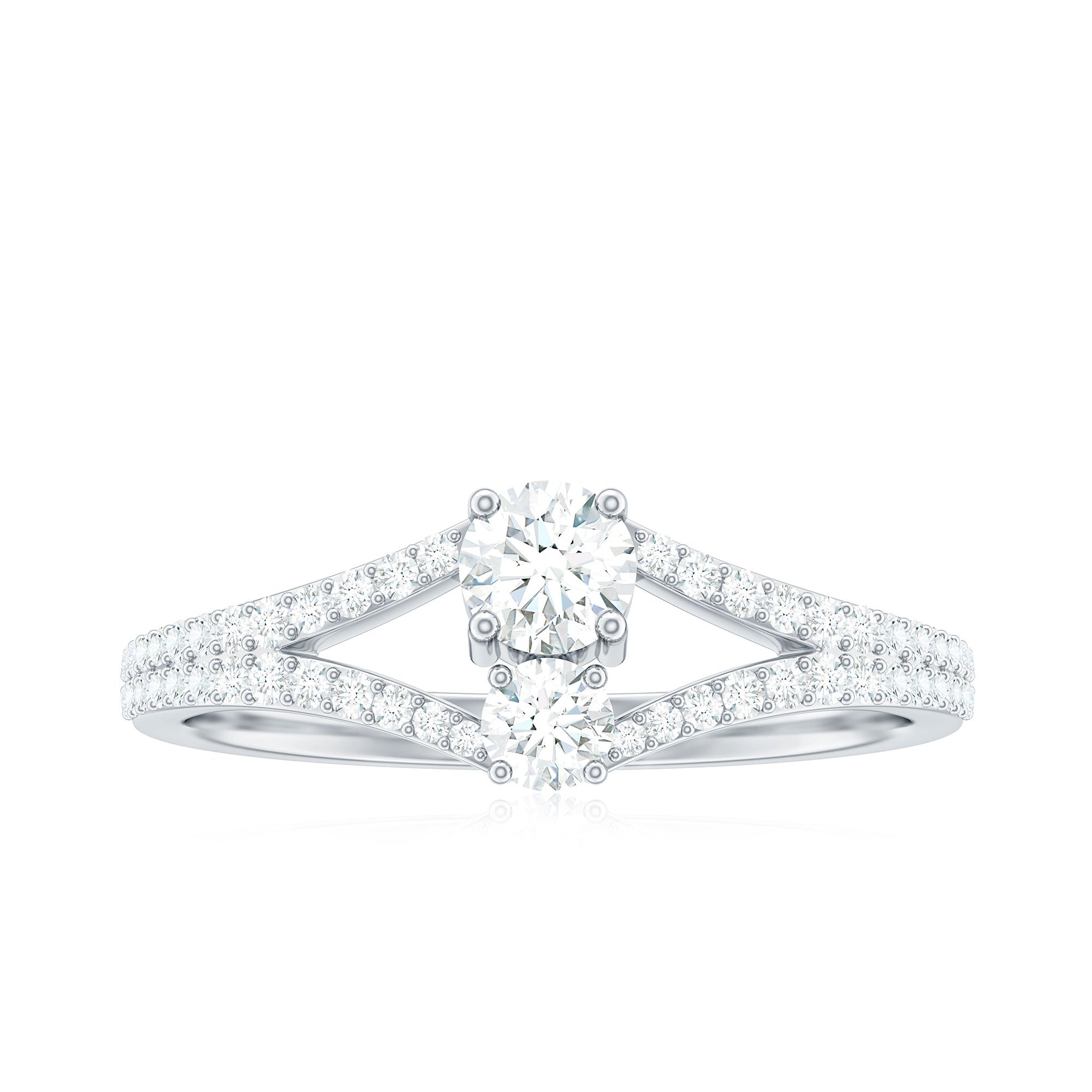 3/4 CT Zircon Two Stone Engagement Ring with Split Shank