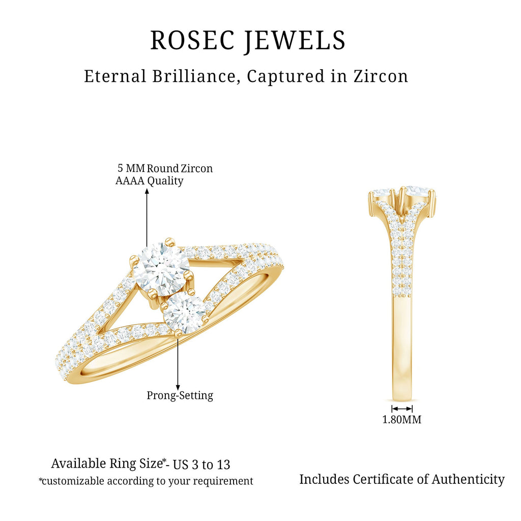 3/4 CT Zircon Two Stone Engagement Ring with Split Shank
