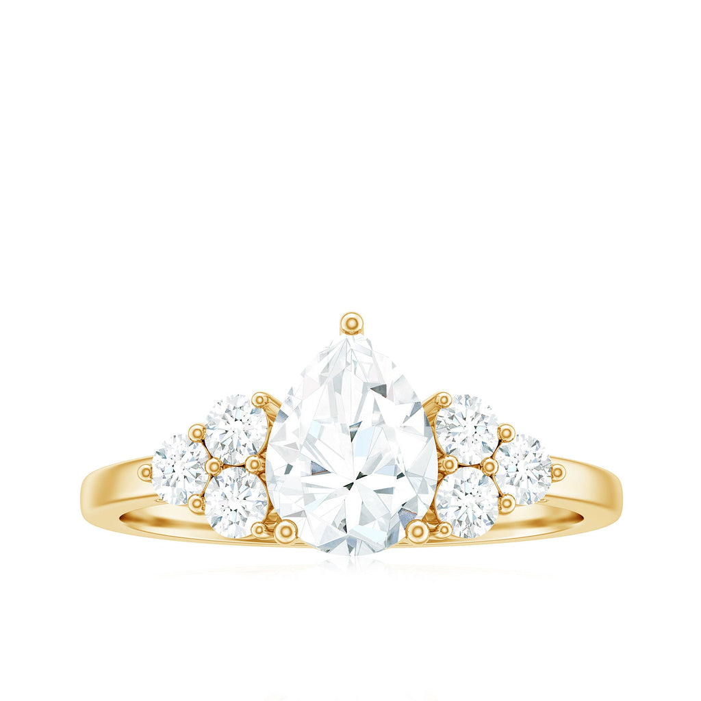 Zircon Teardrop Engagement Ring with Cluster Accent