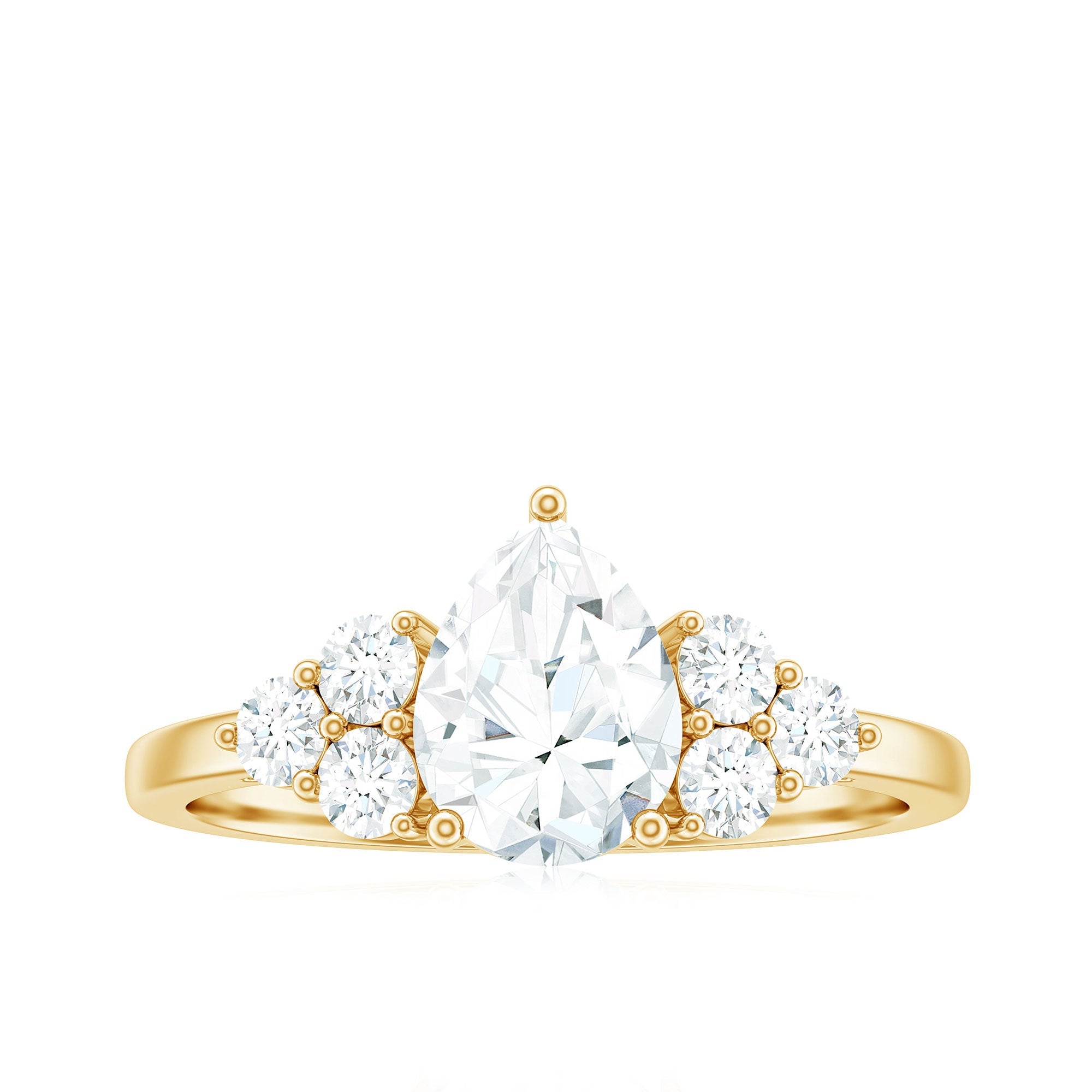 Zircon Teardrop Engagement Ring with Cluster Accent