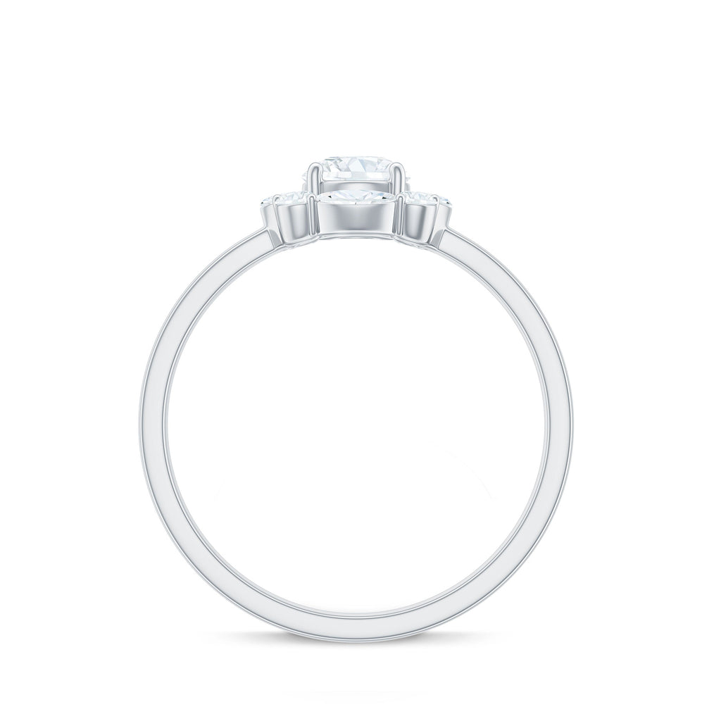 1.25 CT Round and Marquise Zircon Minimal Engagement Ring in Prong Setting