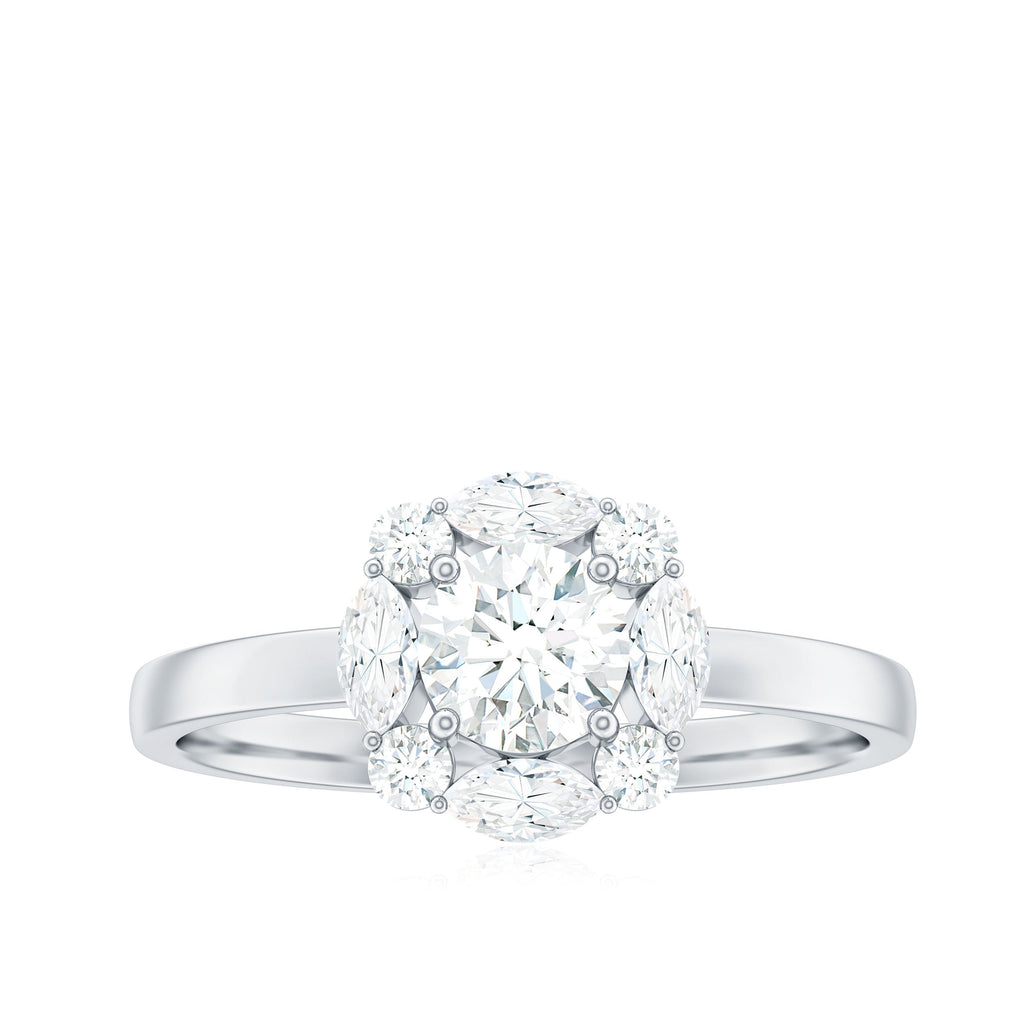1.25 CT Round and Marquise Zircon Minimal Engagement Ring in Prong Setting