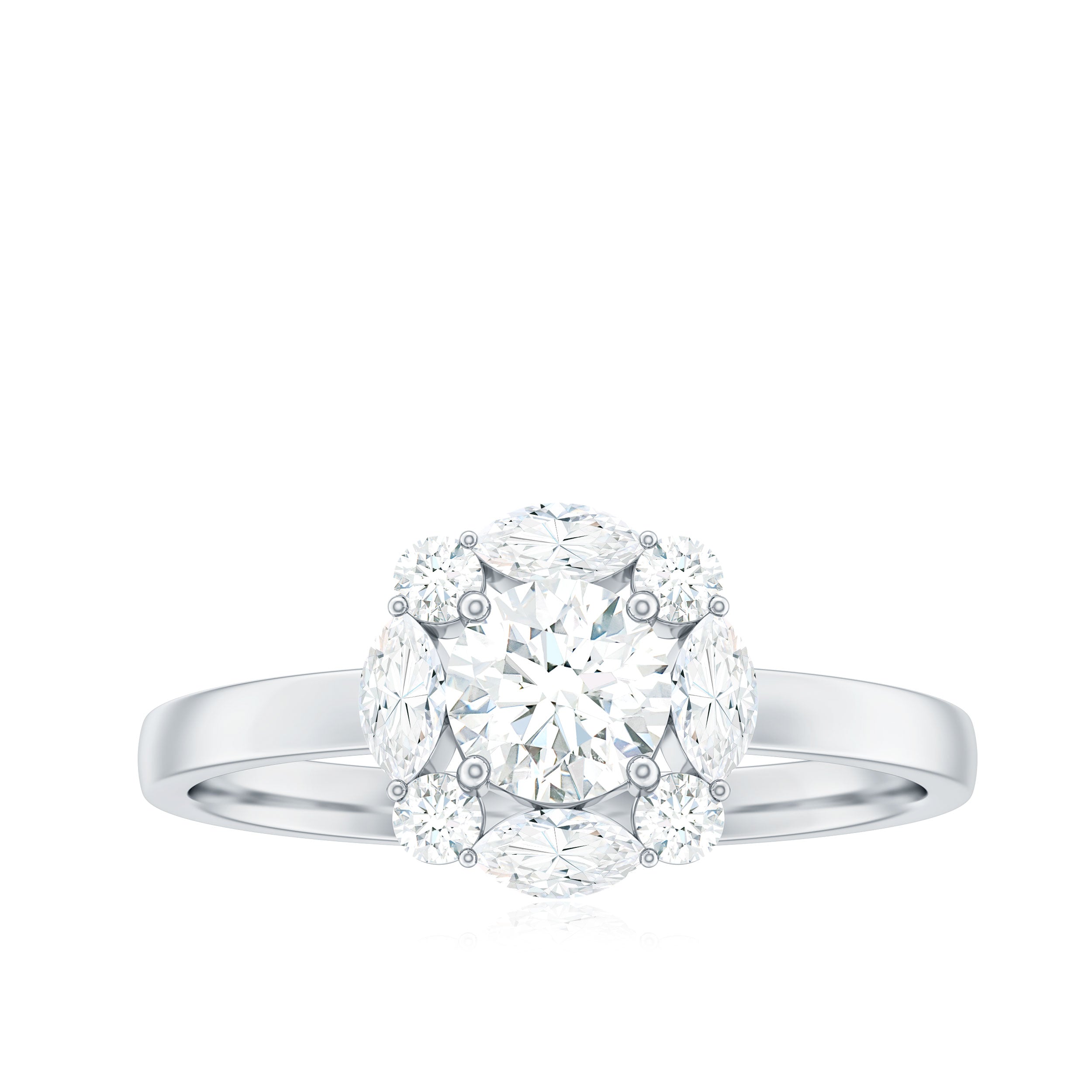 1.25 CT Round and Marquise Zircon Minimal Engagement Ring in Prong Setting