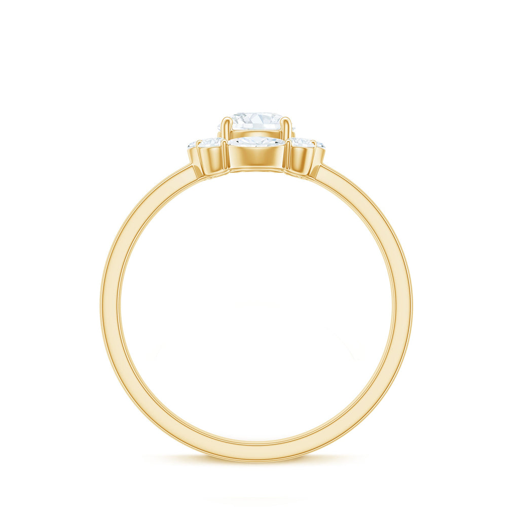 1.25 CT Round and Marquise Zircon Minimal Engagement Ring in Prong Setting
