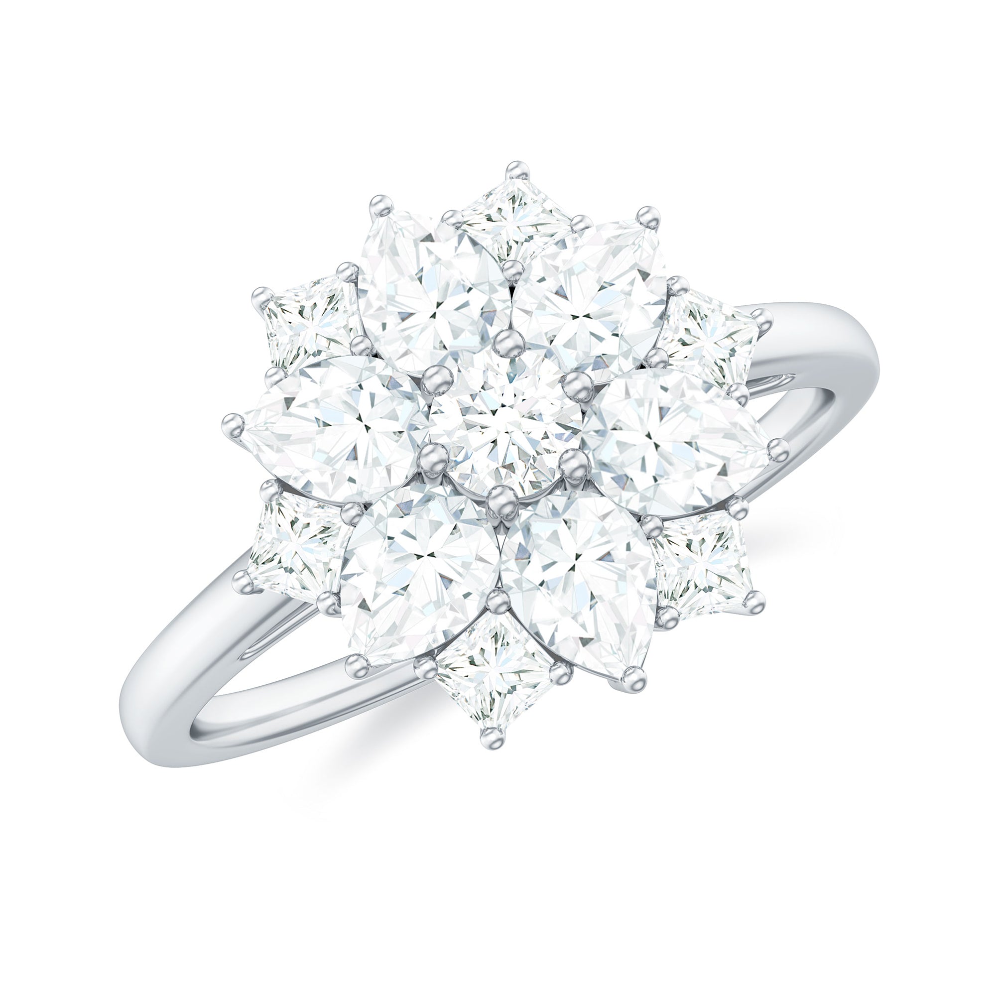 Womens Moissanite Flower Engagement Ring with Certificate