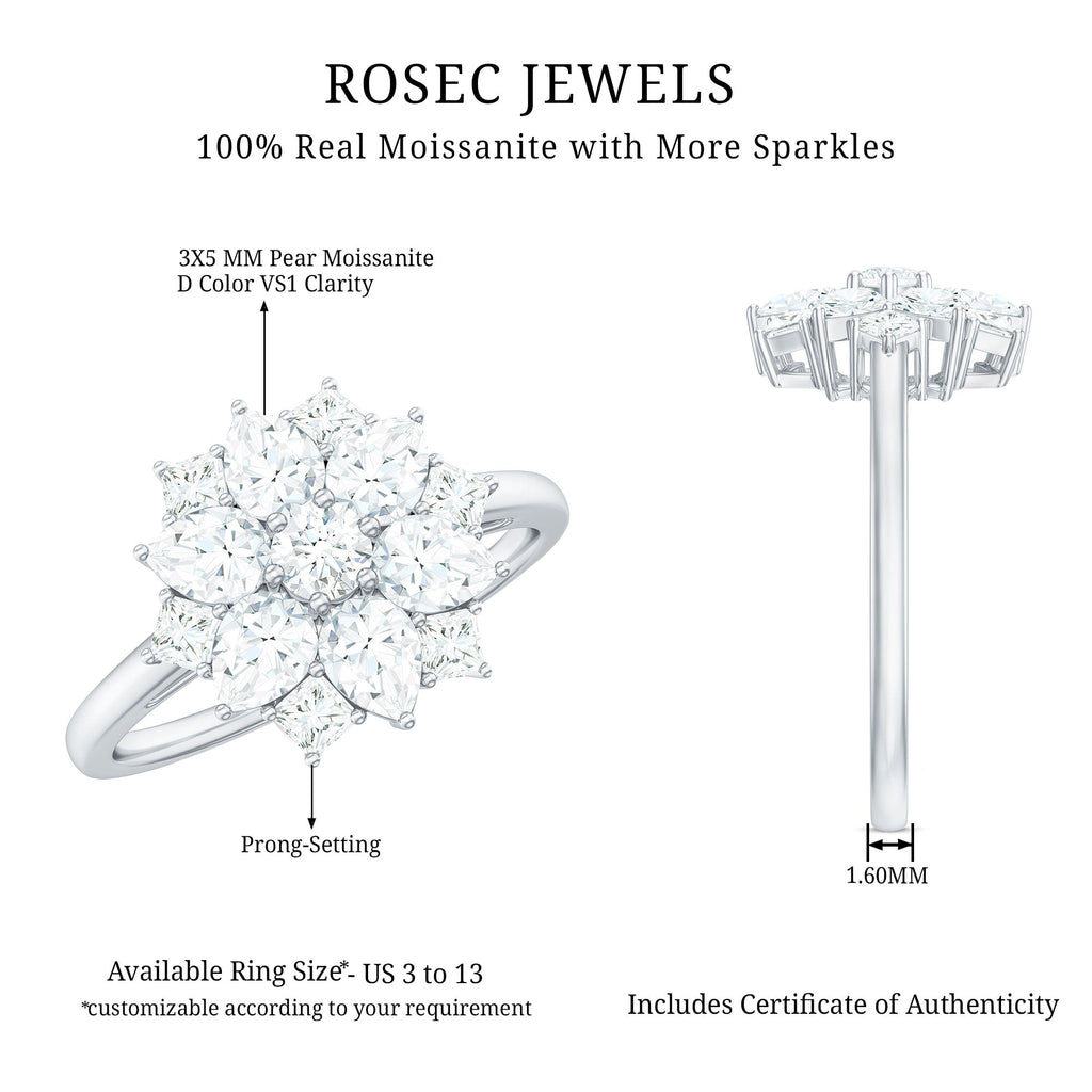 Womens Moissanite Flower Engagement Ring with Certificate