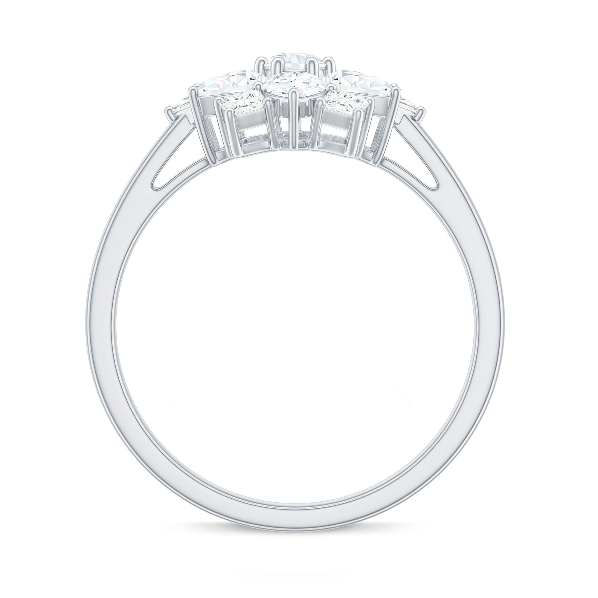 Womens Moissanite Flower Engagement Ring with Certificate