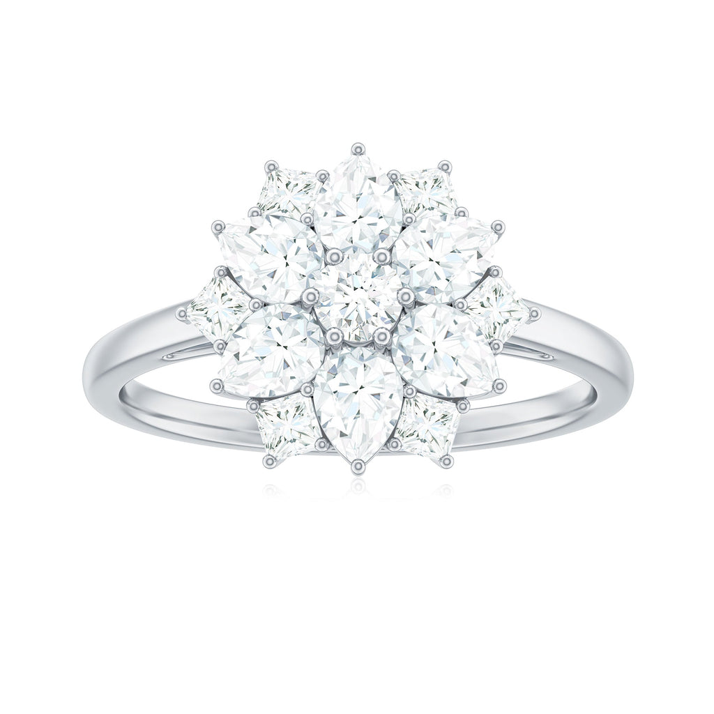 Womens Moissanite Flower Engagement Ring with Certificate