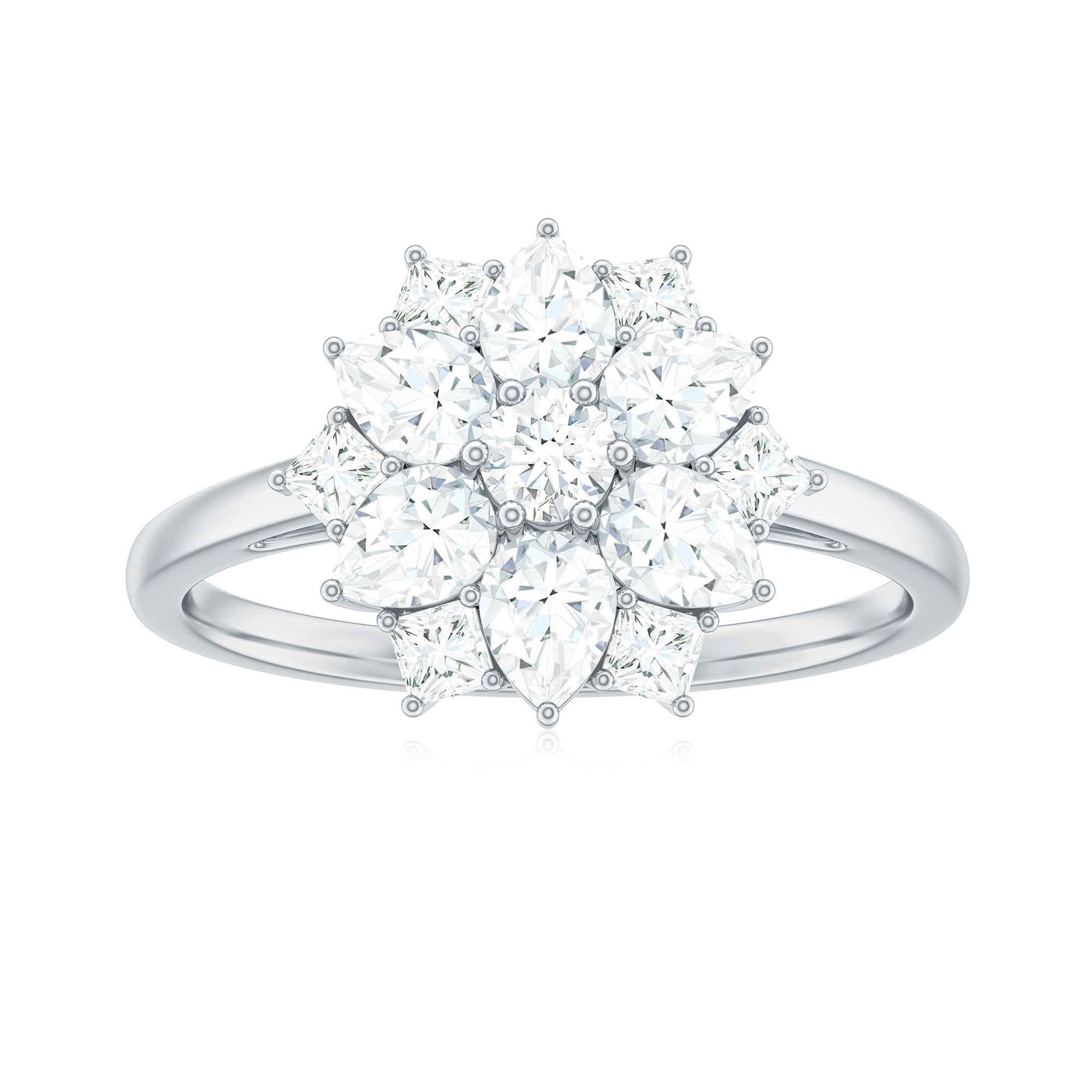 Womens Moissanite Flower Engagement Ring with Certificate