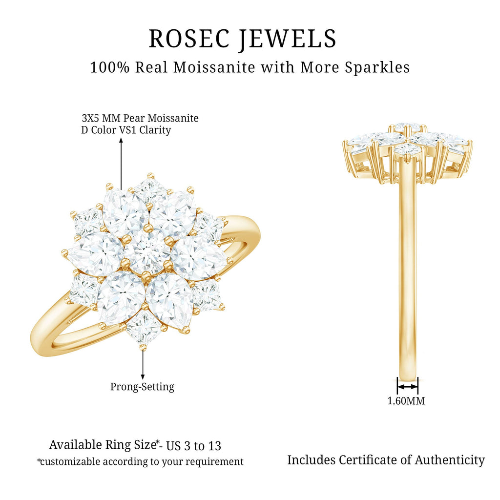 Womens Moissanite Flower Engagement Ring with Certificate