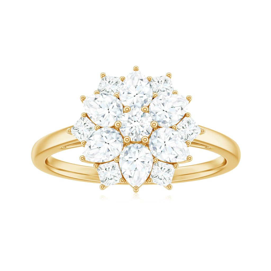 Womens Moissanite Flower Engagement Ring with Certificate