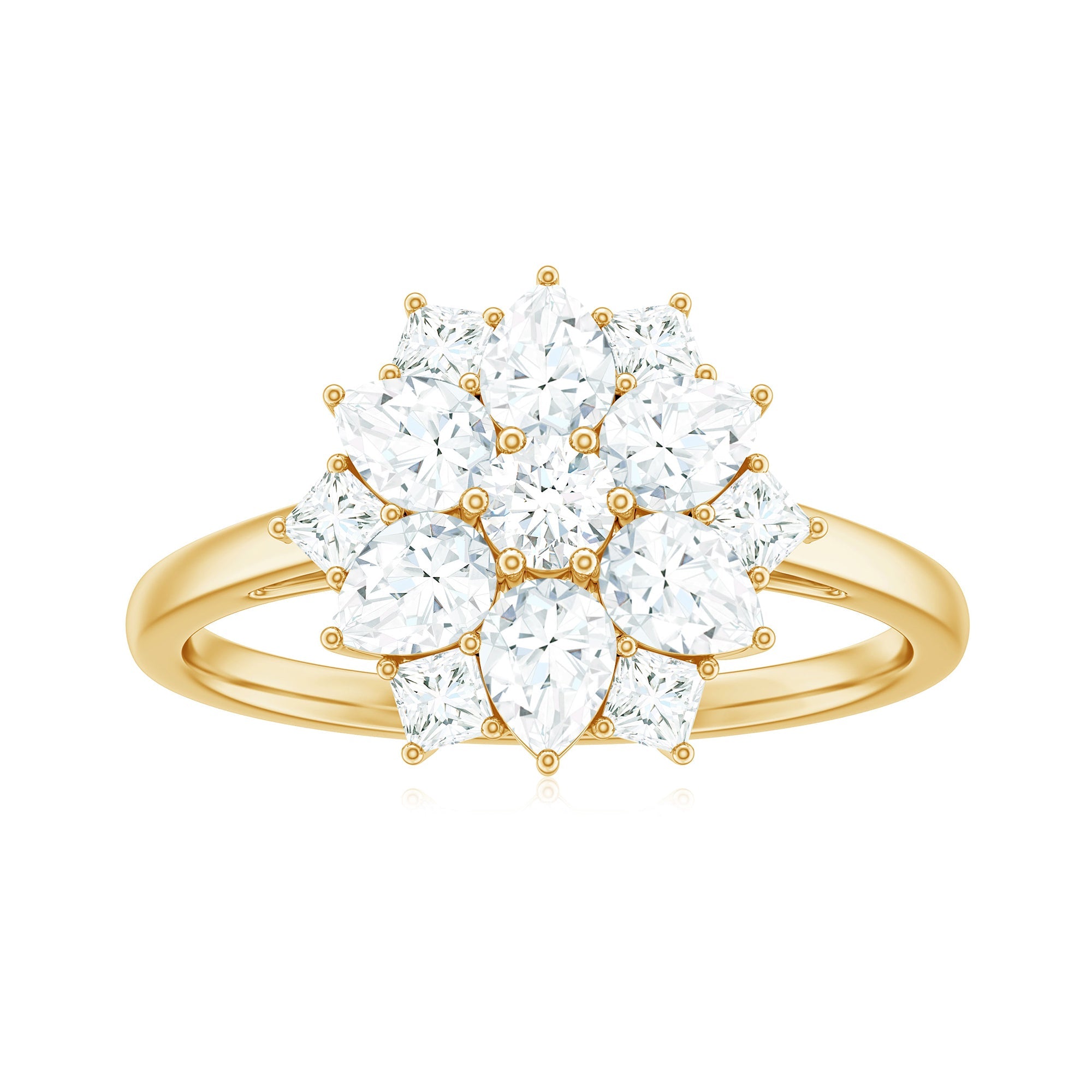 Womens Moissanite Flower Engagement Ring with Certificate