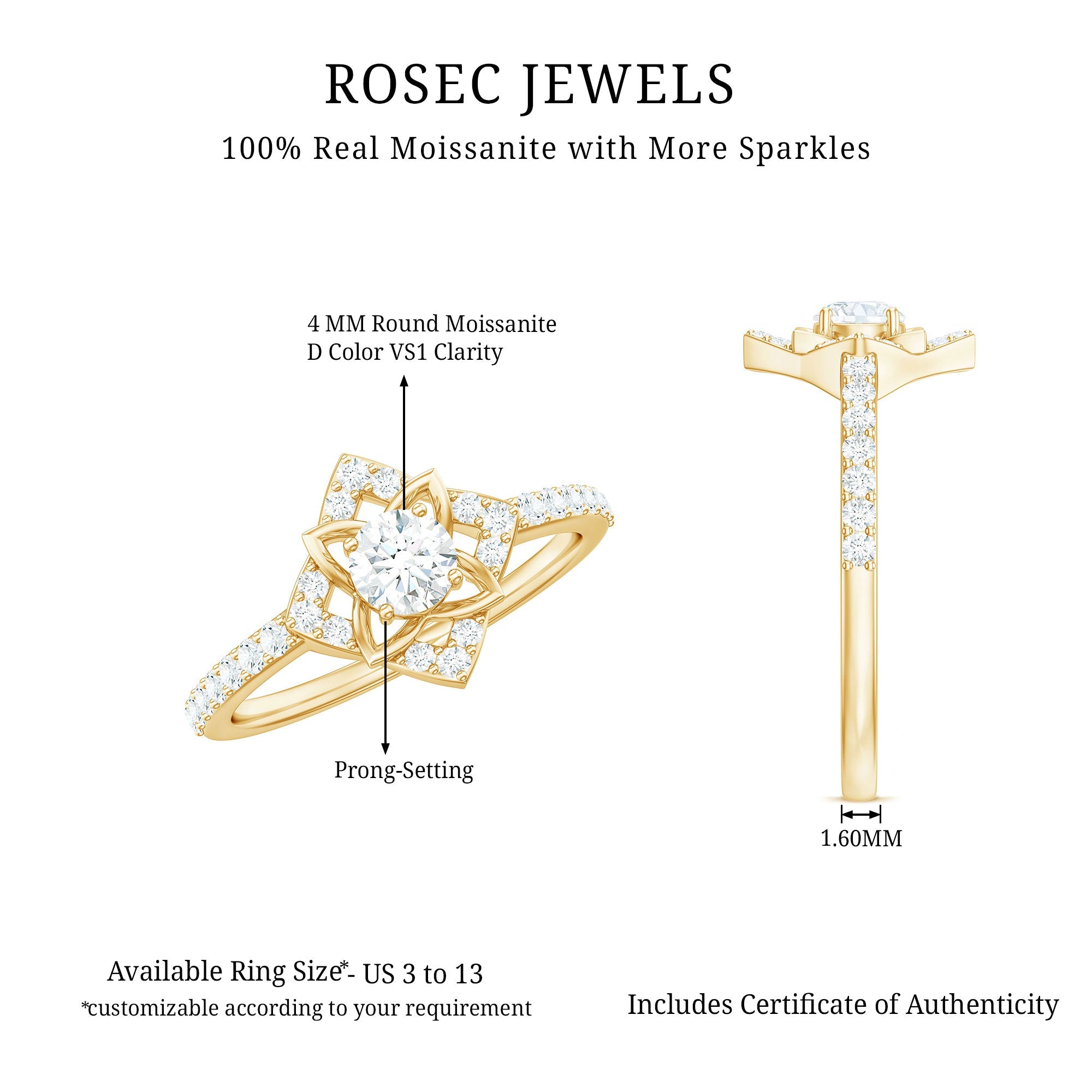 Certified Moissanite Floral Engagement Ring For Her