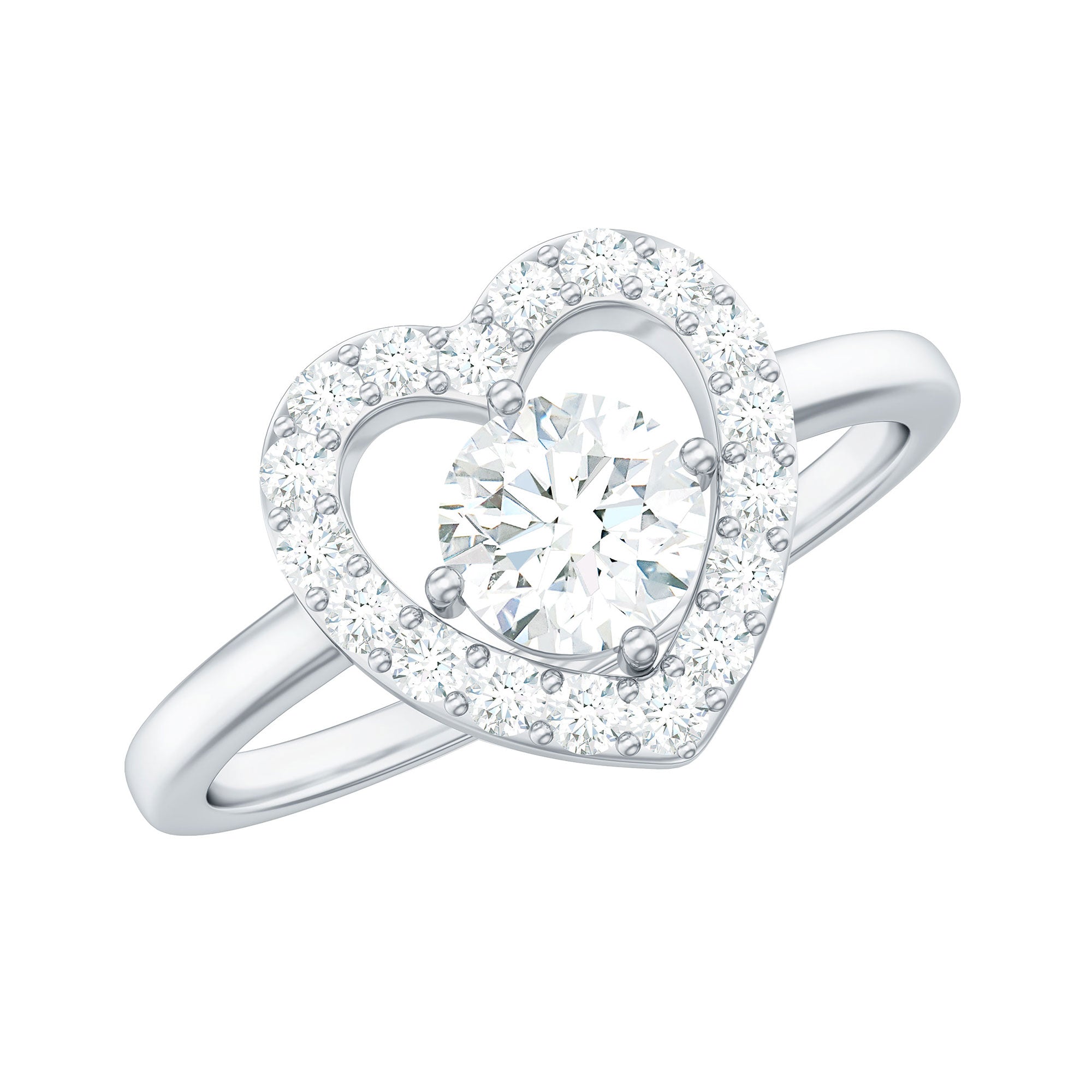 1 CT Round Cut Zircon Heart Engagement Ring with Halo