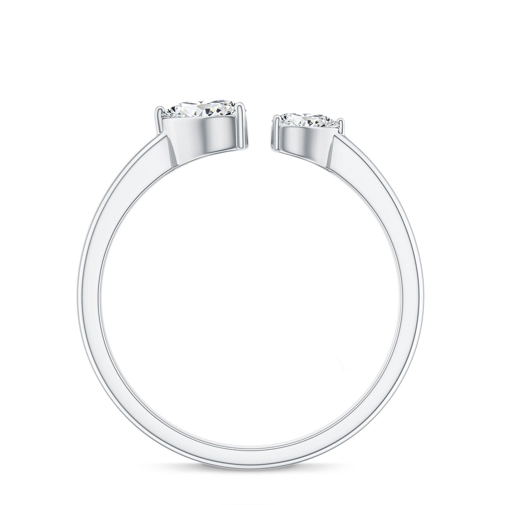 Heart Shape Moissanite Two Stone Cuff Ring