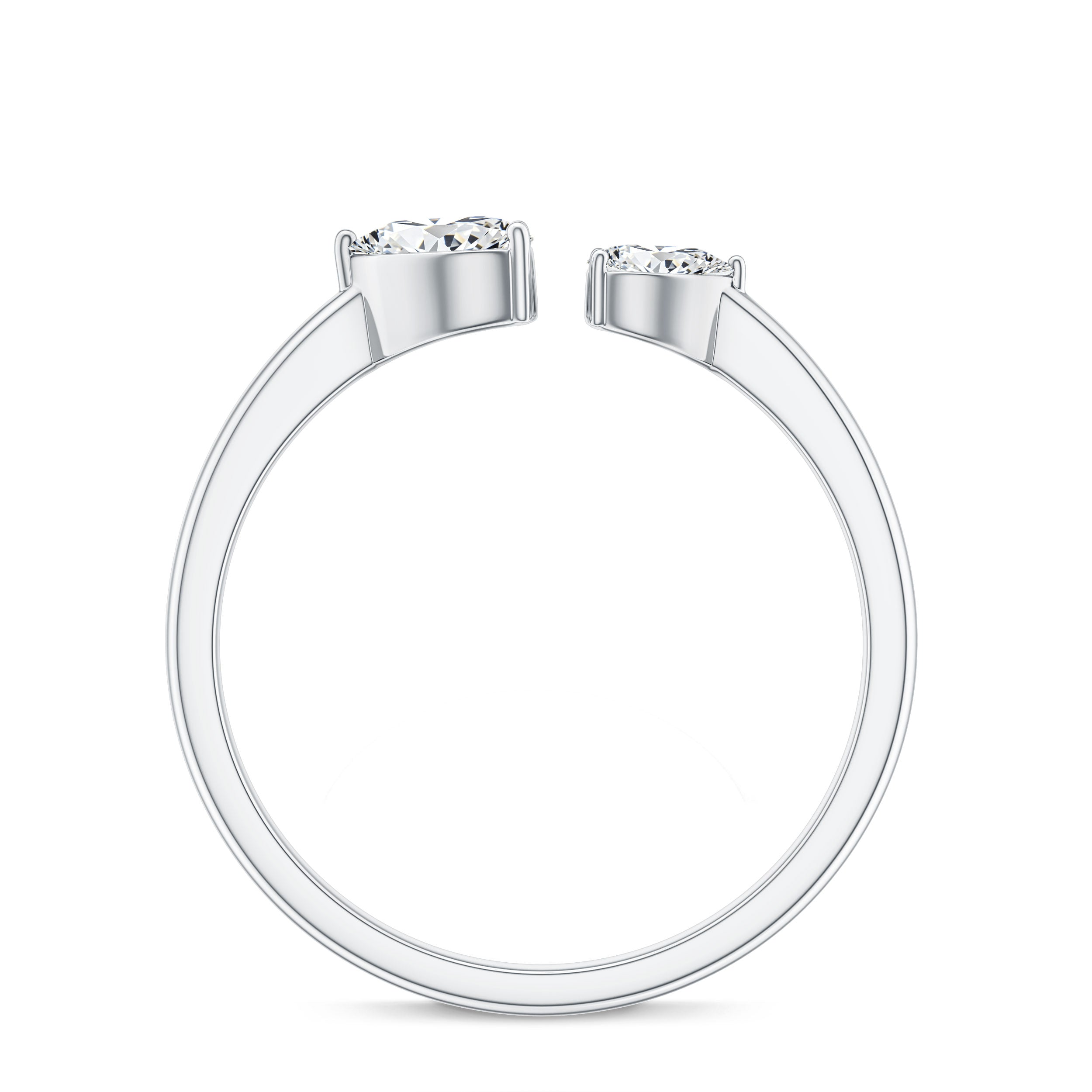 Heart Shape Moissanite Two Stone Cuff Ring