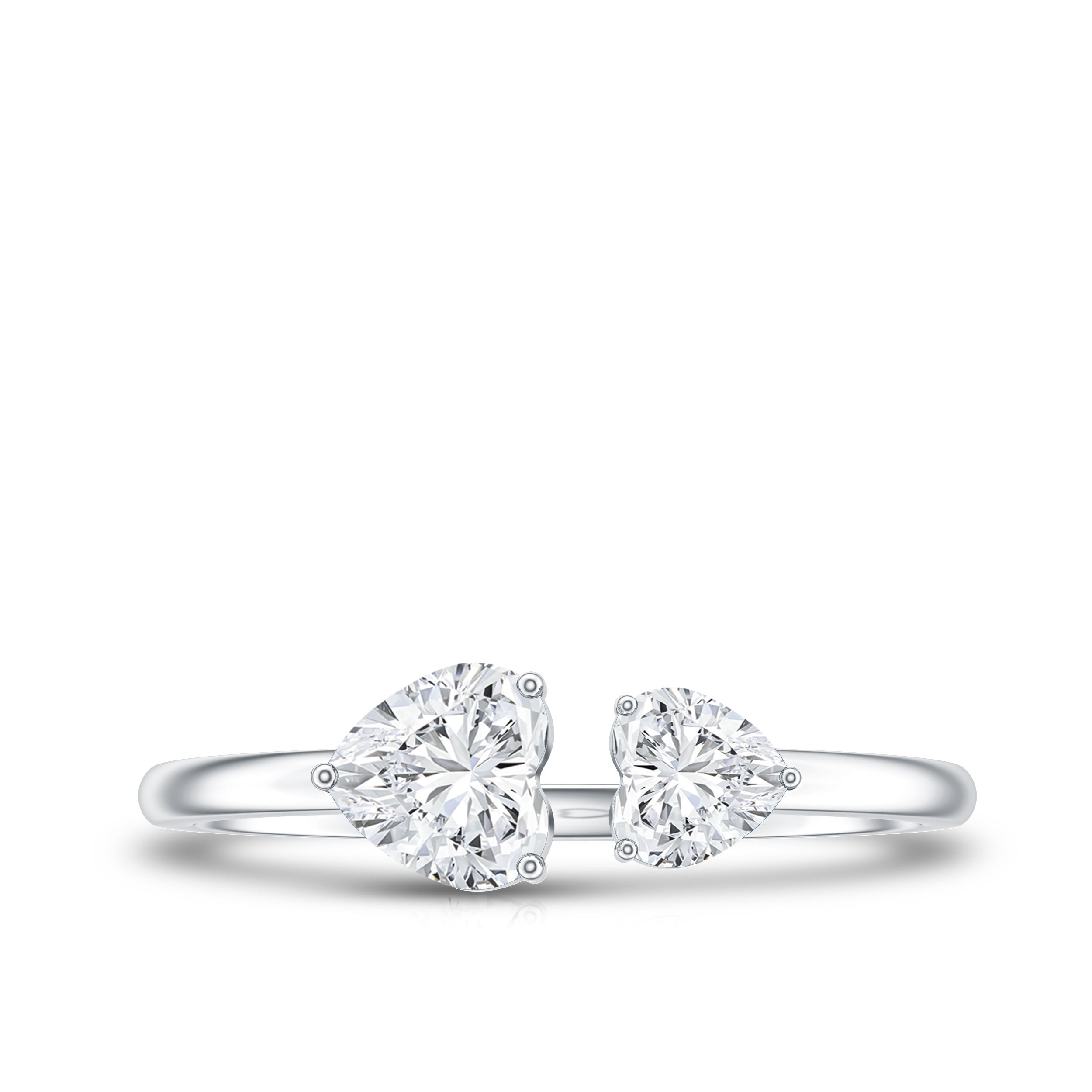 Heart Shape Moissanite Two Stone Cuff Ring
