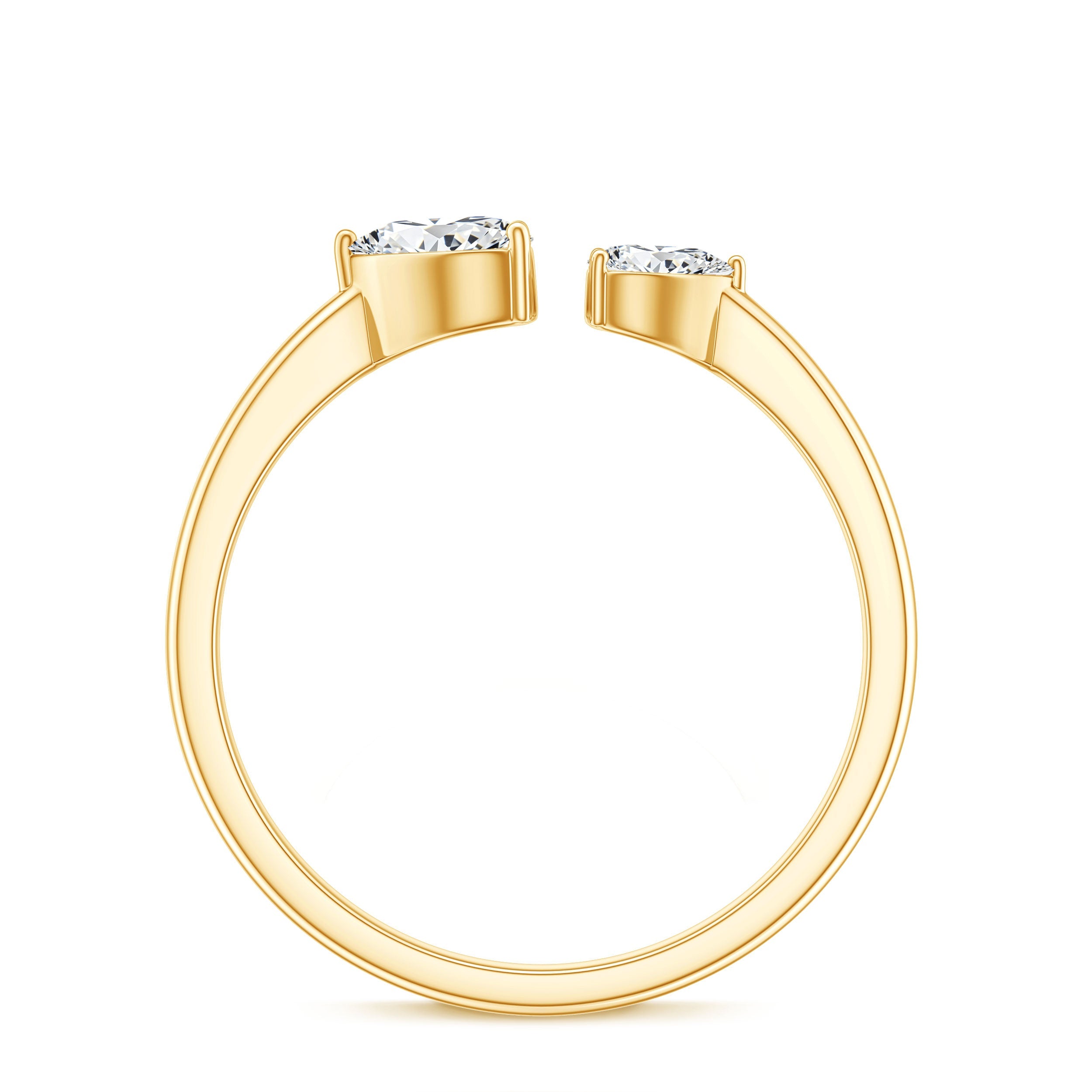 Heart Shape Moissanite Two Stone Cuff Ring