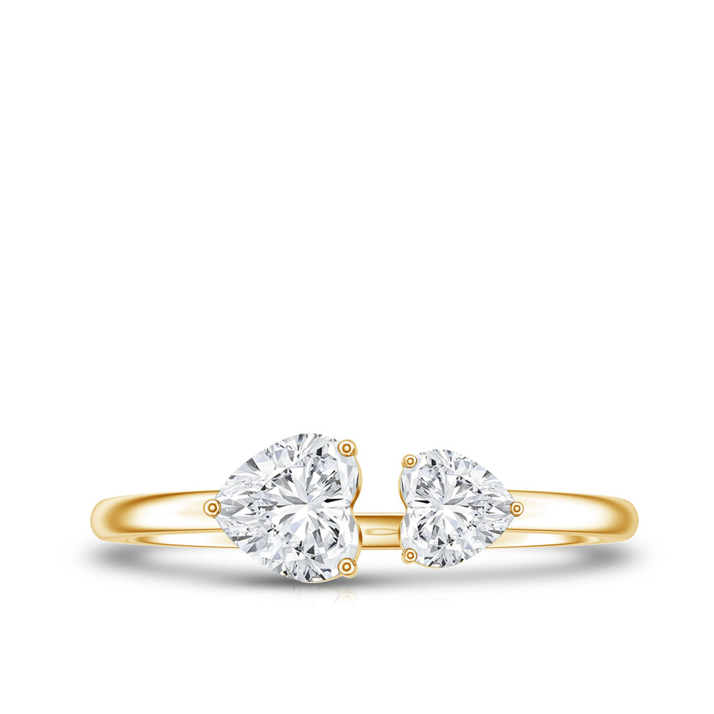 Heart Shape Moissanite Two Stone Cuff Ring