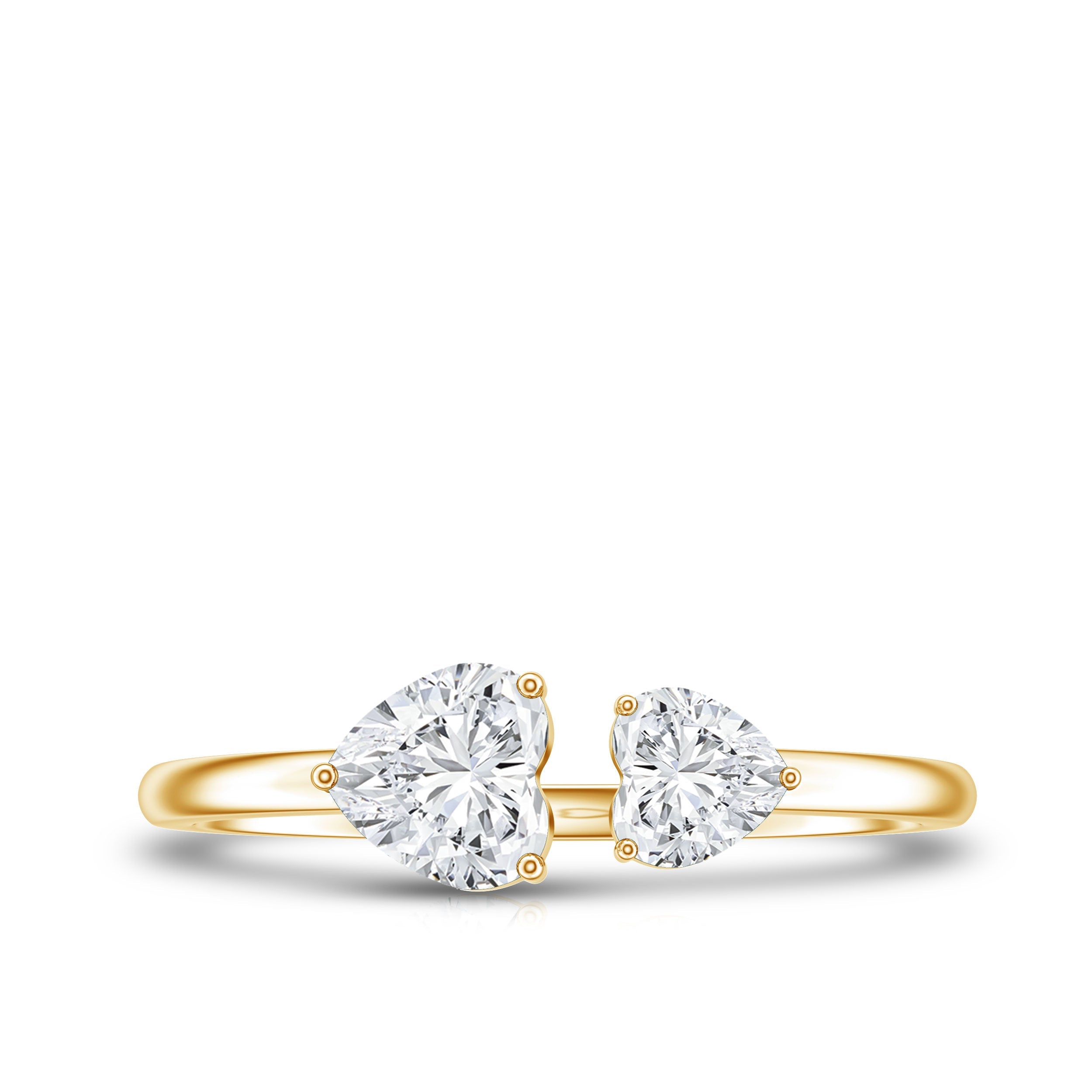 Heart Shape Moissanite Two Stone Cuff Ring