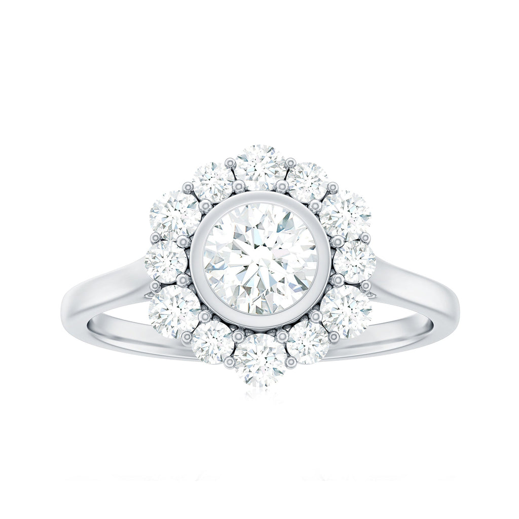 1.50 CT Bezel Set Zircon Statement Halo Engagement Ring