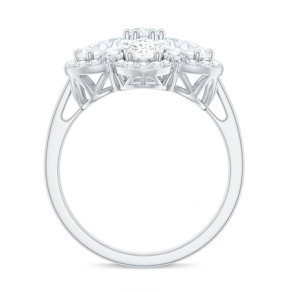 5.50 CT Oval and Round Cut Zircon Floral Statement Ring