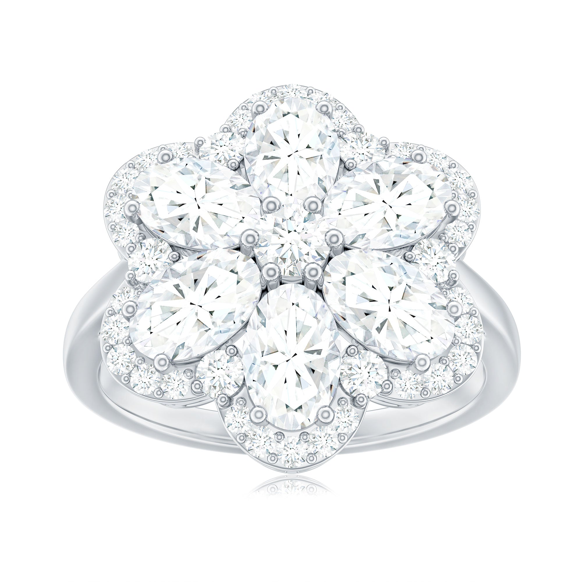 5.50 CT Oval and Round Cut Zircon Floral Statement Ring