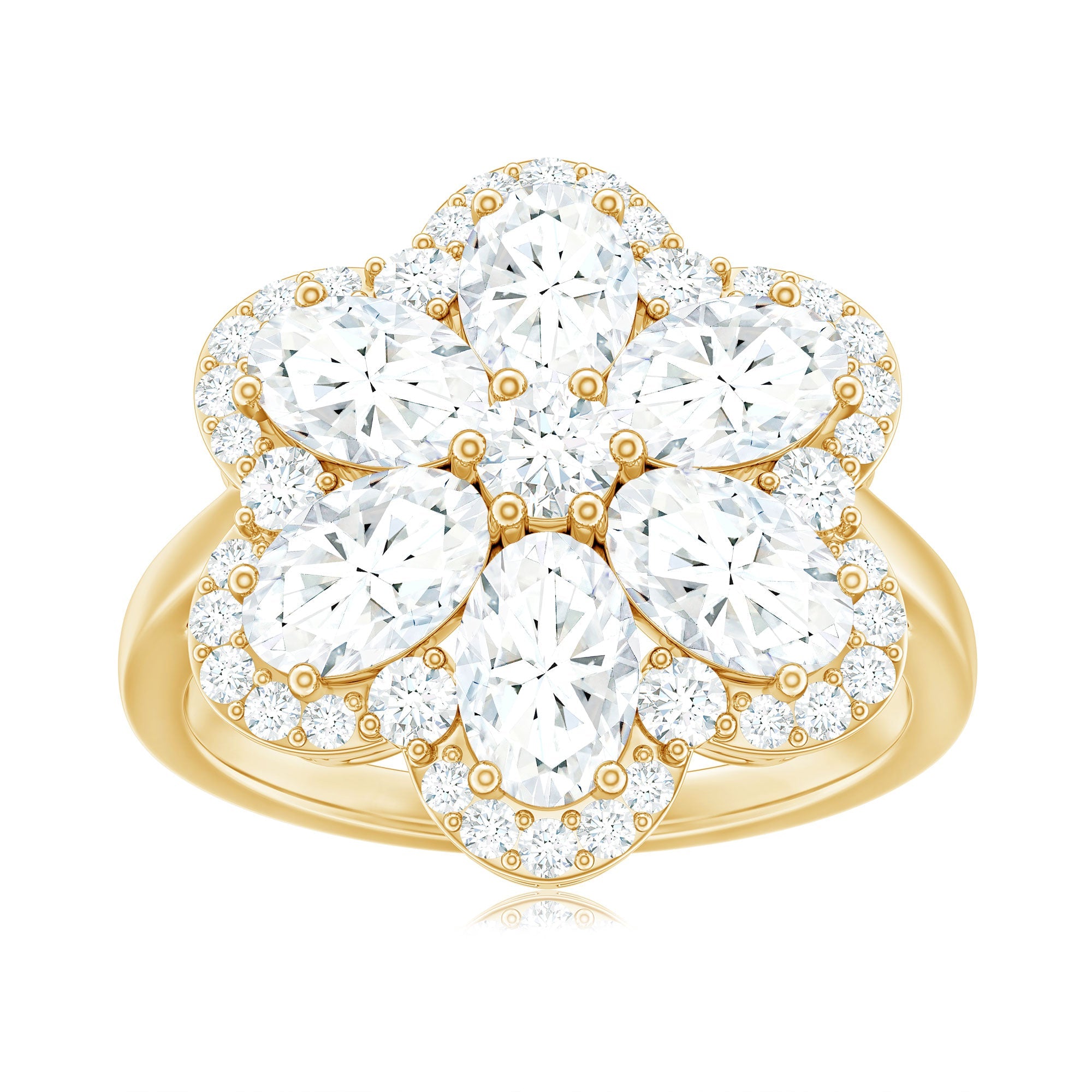 5.50 CT Oval and Round Cut Zircon Floral Statement Ring
