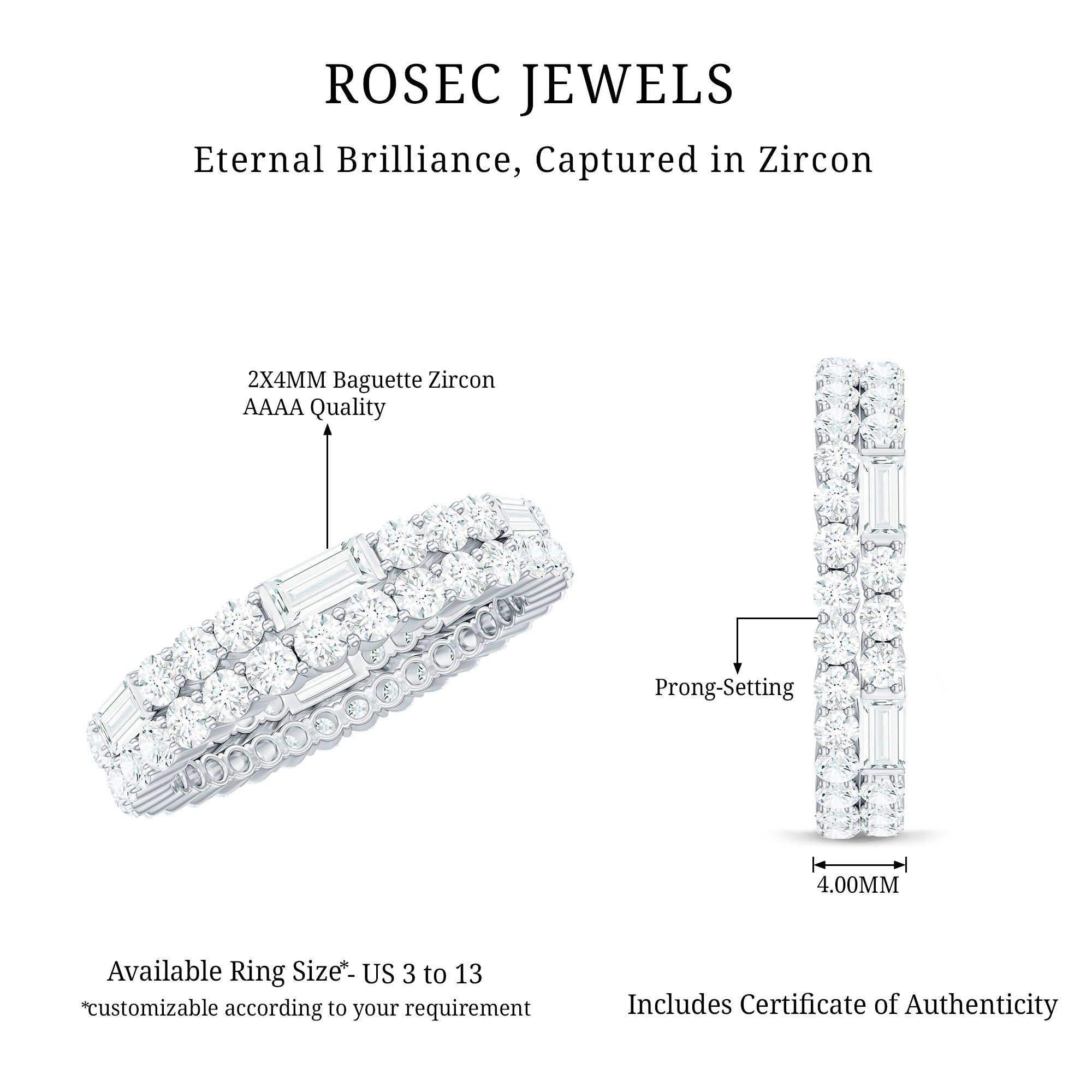 3 CT Cubic Zirconia Two Row Eternity Ring in Gold