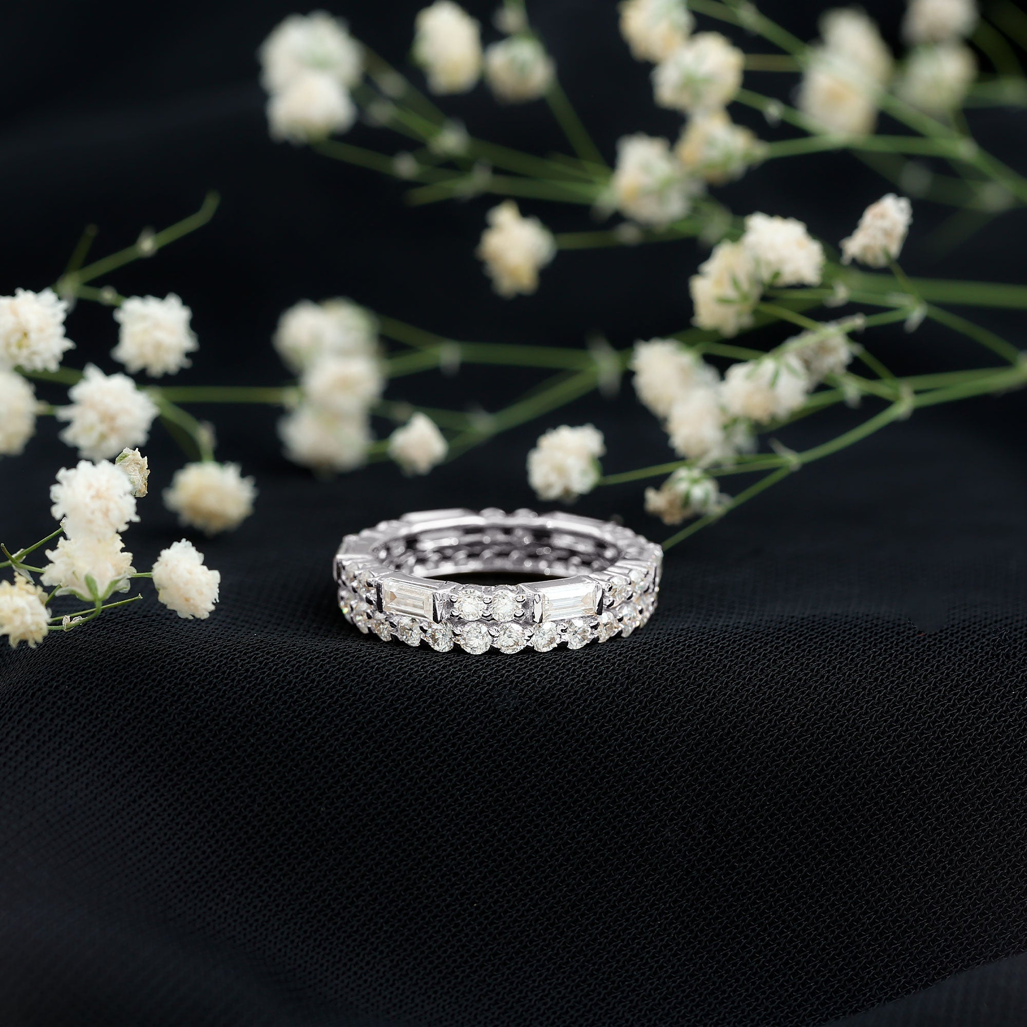 3 CT Cubic Zirconia Two Row Eternity Ring in Gold