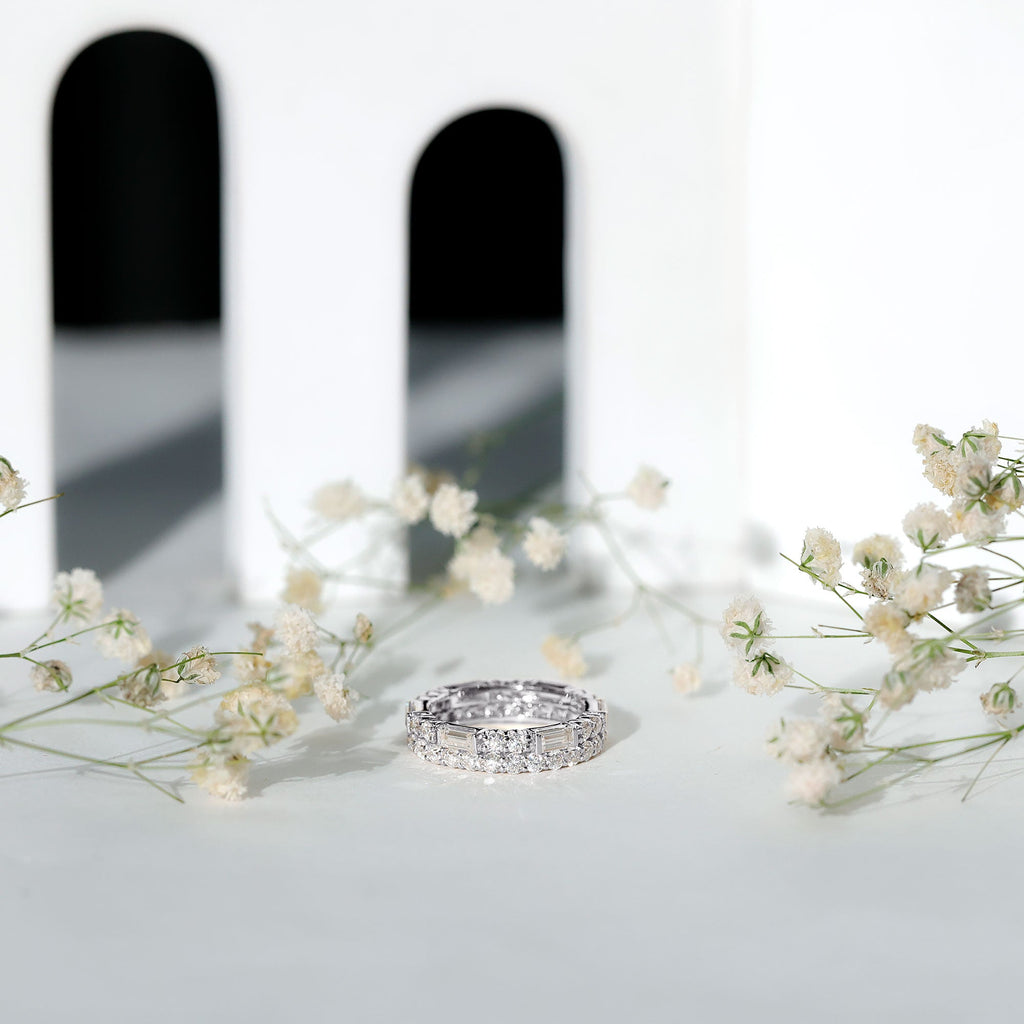 3 CT Cubic Zirconia Two Row Eternity Ring in Gold