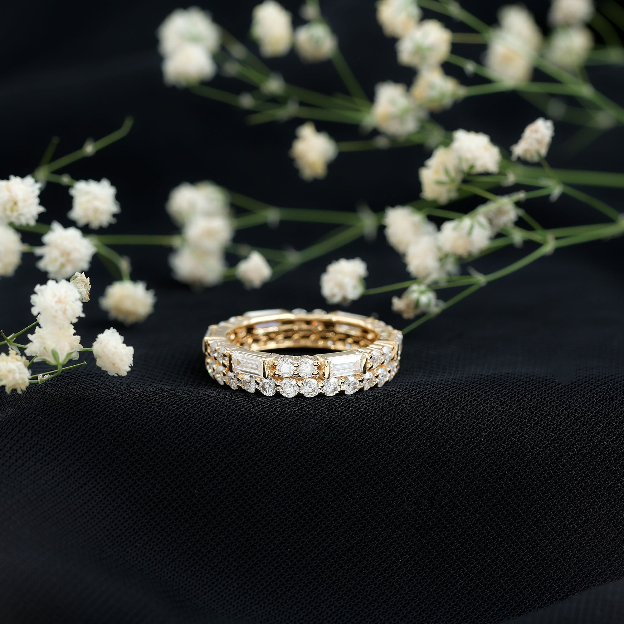 3 CT Cubic Zirconia Two Row Eternity Ring in Gold