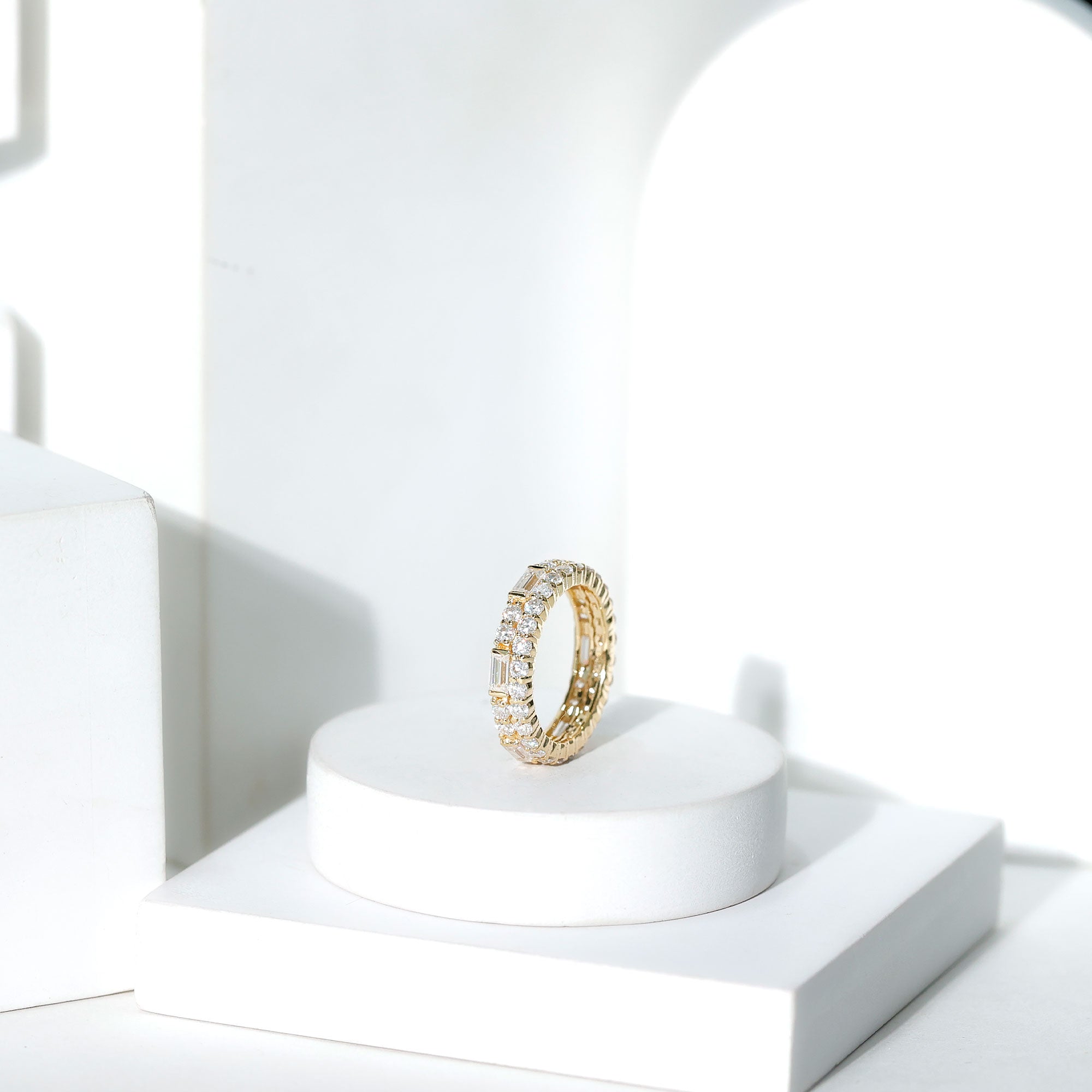 3 CT Cubic Zirconia Two Row Eternity Ring in Gold