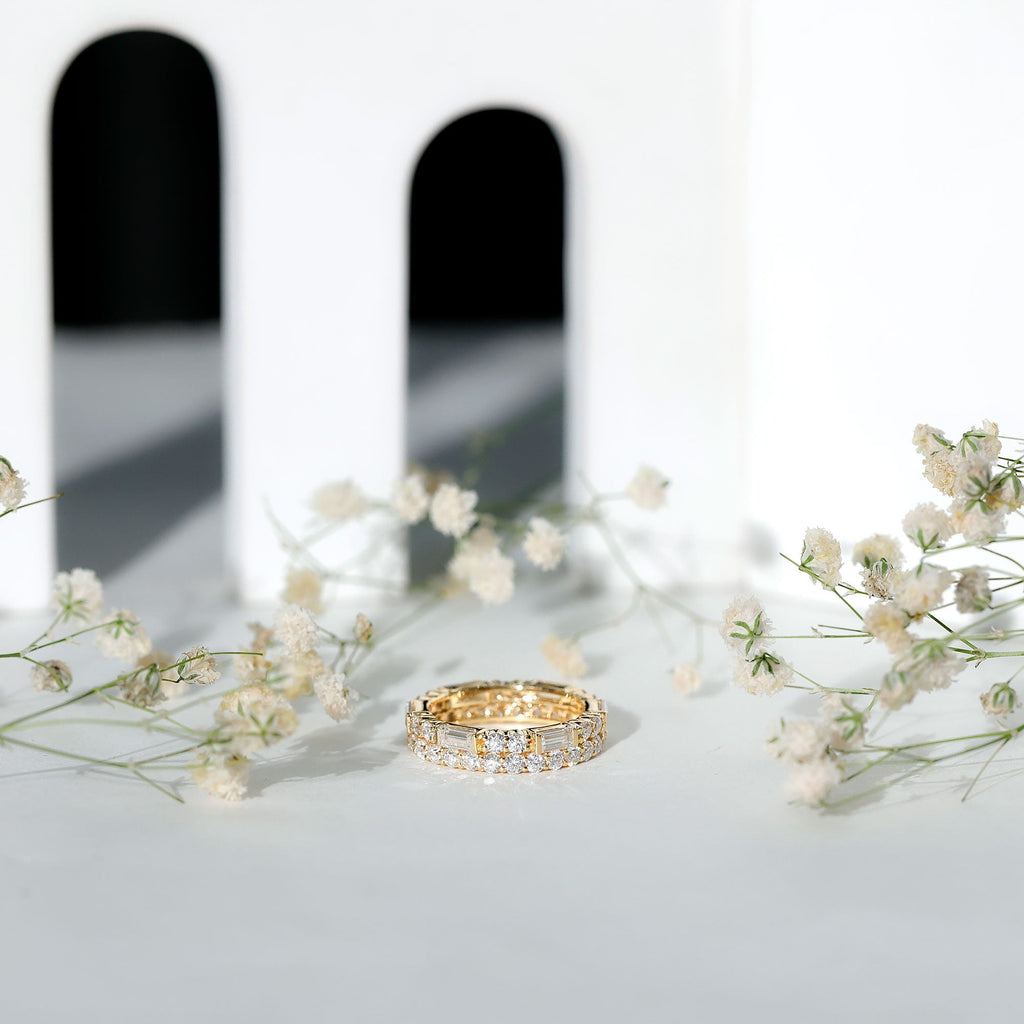 3 CT Cubic Zirconia Two Row Eternity Ring in Gold