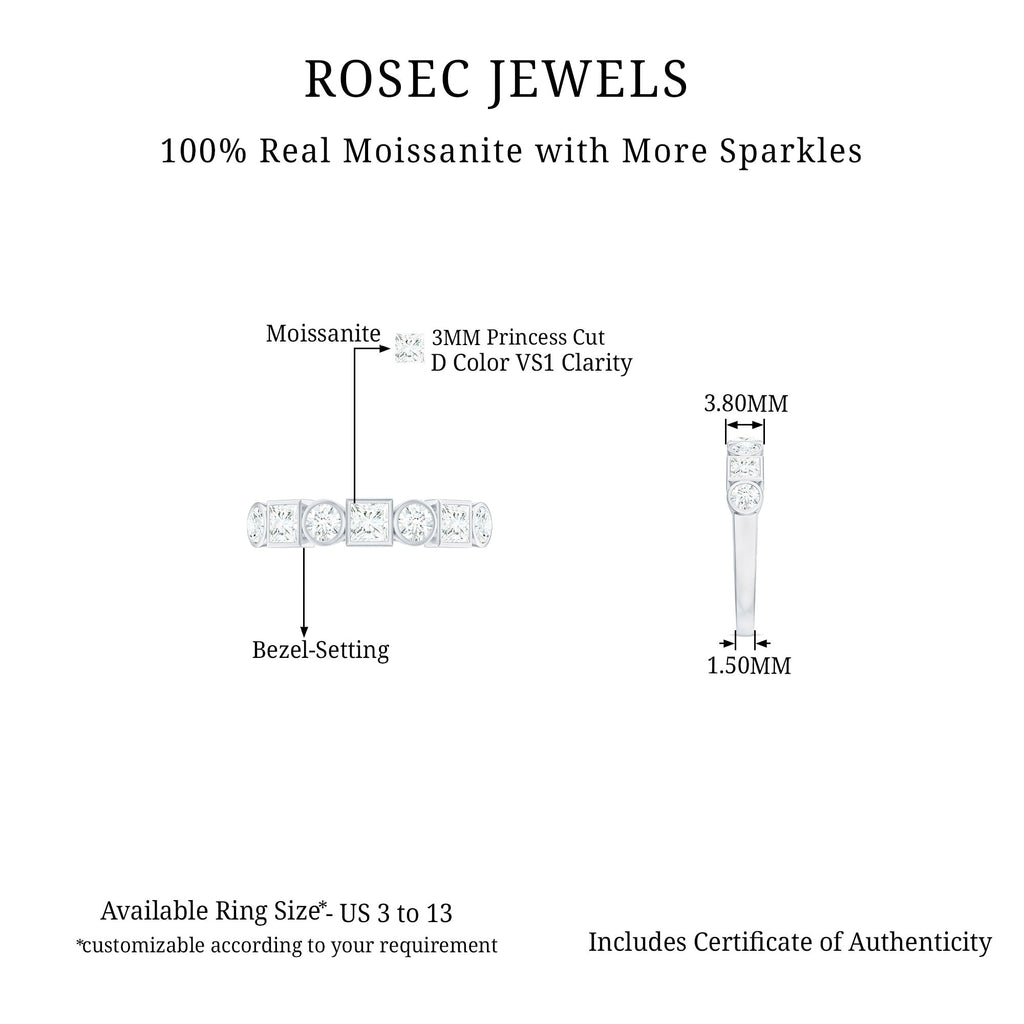 Alternate Bezel Set Moissanite Half Eternity Band Ring