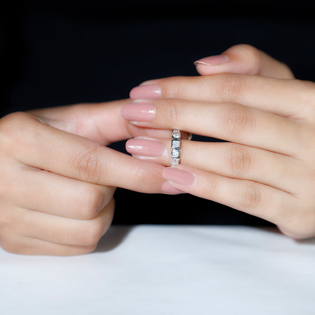 Alternate Bezel Set Moissanite Half Eternity Band Ring