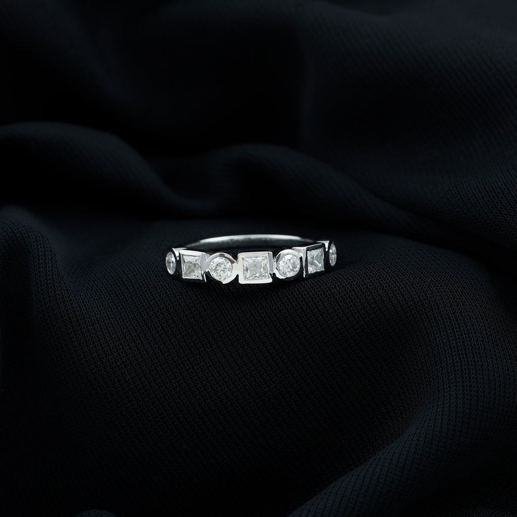 Alternate Bezel Set Moissanite Half Eternity Band Ring