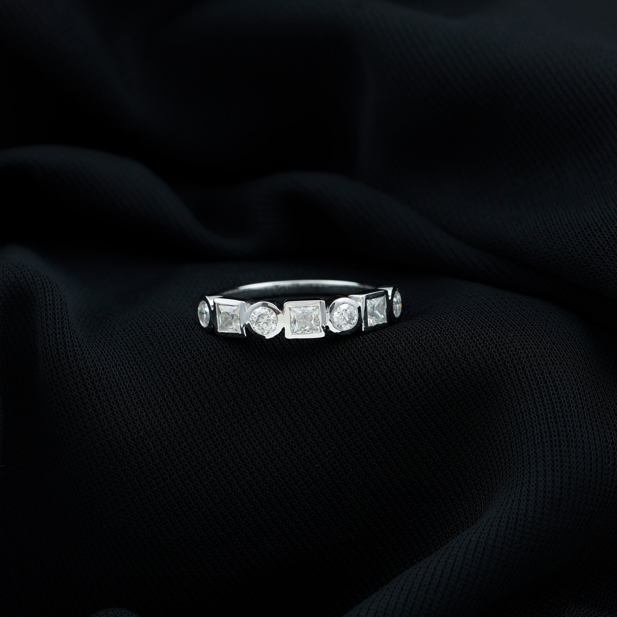 Alternate Bezel Set Moissanite Half Eternity Band Ring
