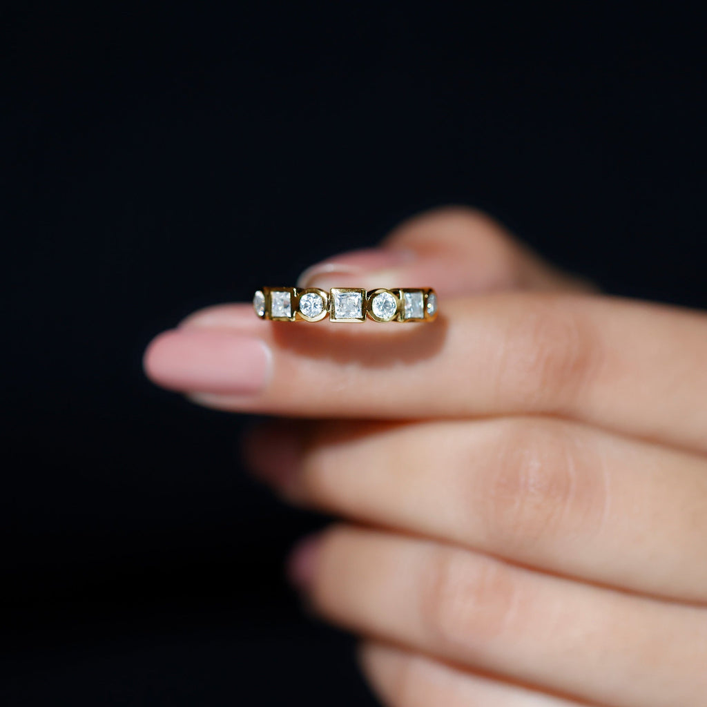 Alternate Bezel Set Moissanite Half Eternity Band Ring