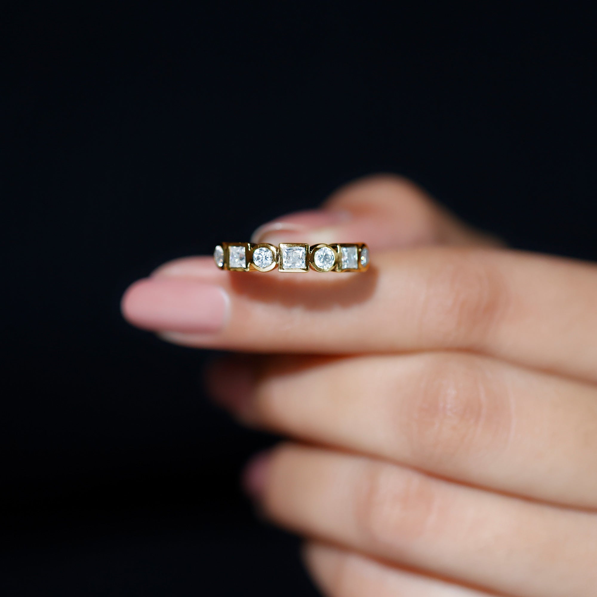 Alternate Bezel Set Moissanite Half Eternity Band Ring